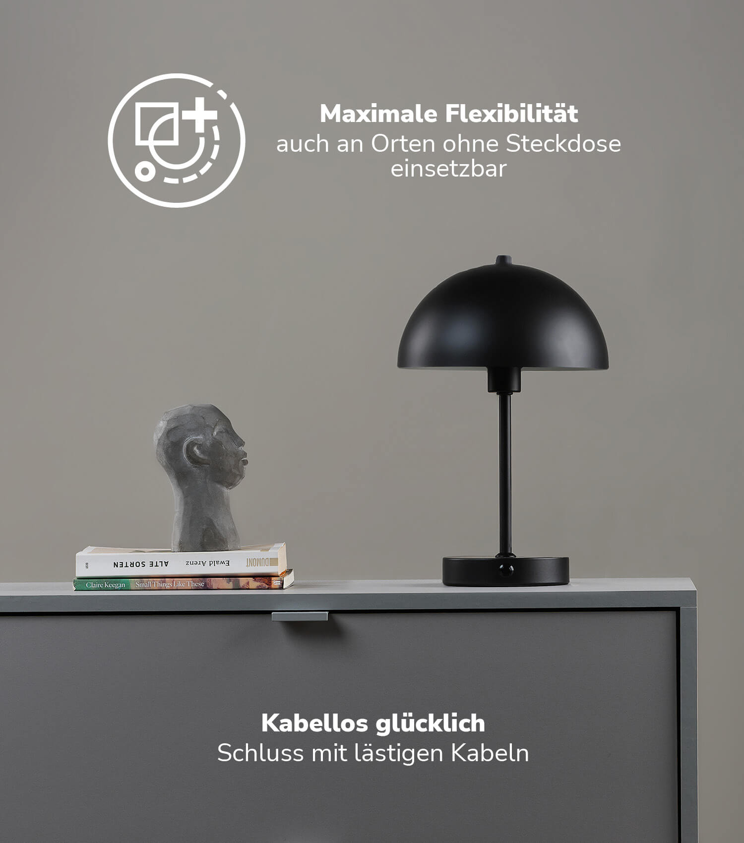 Tischlampe kabellos Akku Tischleuchte dimmbar aufladbar Nachttischlampe