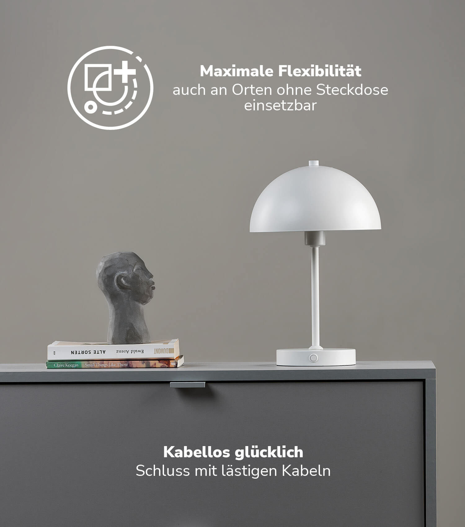 Tischlampe kabellos Akku Tischleuchte dimmbar aufladbar Nachttischlampe