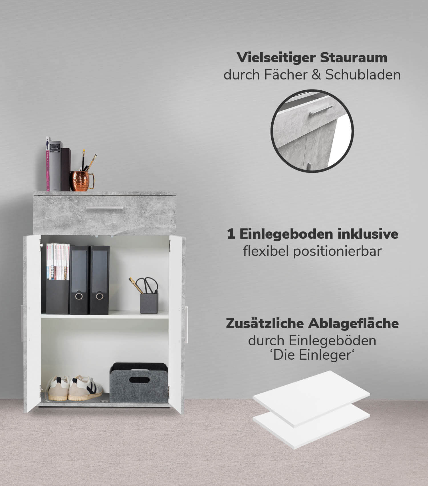 Mehrzweckschrank + Schubladen 'Der Praktische' Aktenschrank Schuhschrank