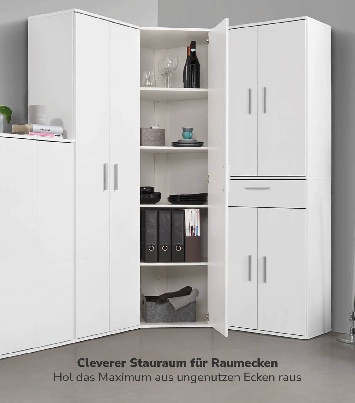 Eckschrank 'Der Lange' auch als Mehrzweckschrank oder Aktenschrank