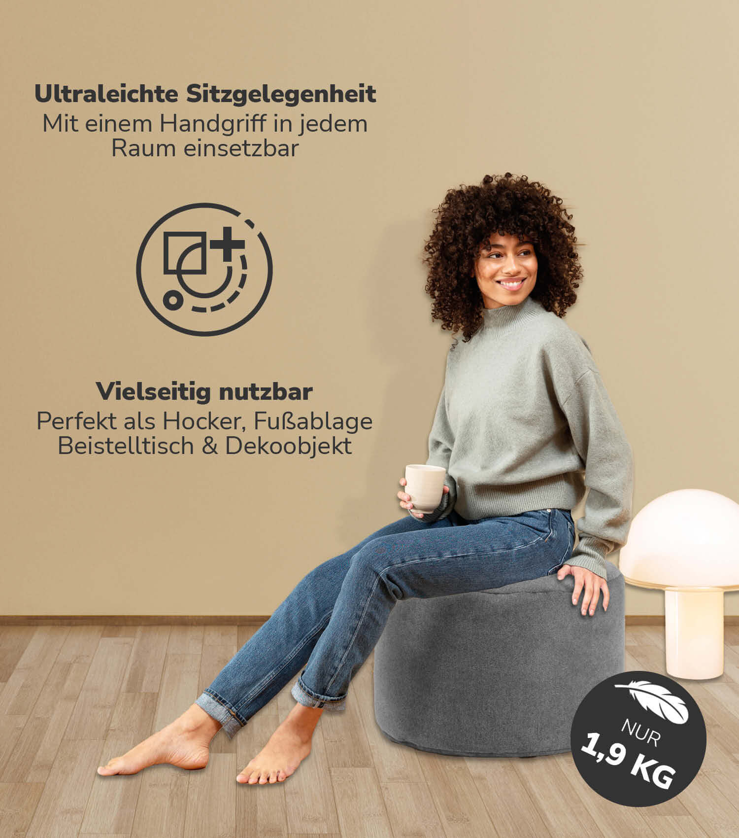 Indoor Pouf Hocker Sitzkissen Bodenkissen 'Der Ruhepouf' Fußhocker rund