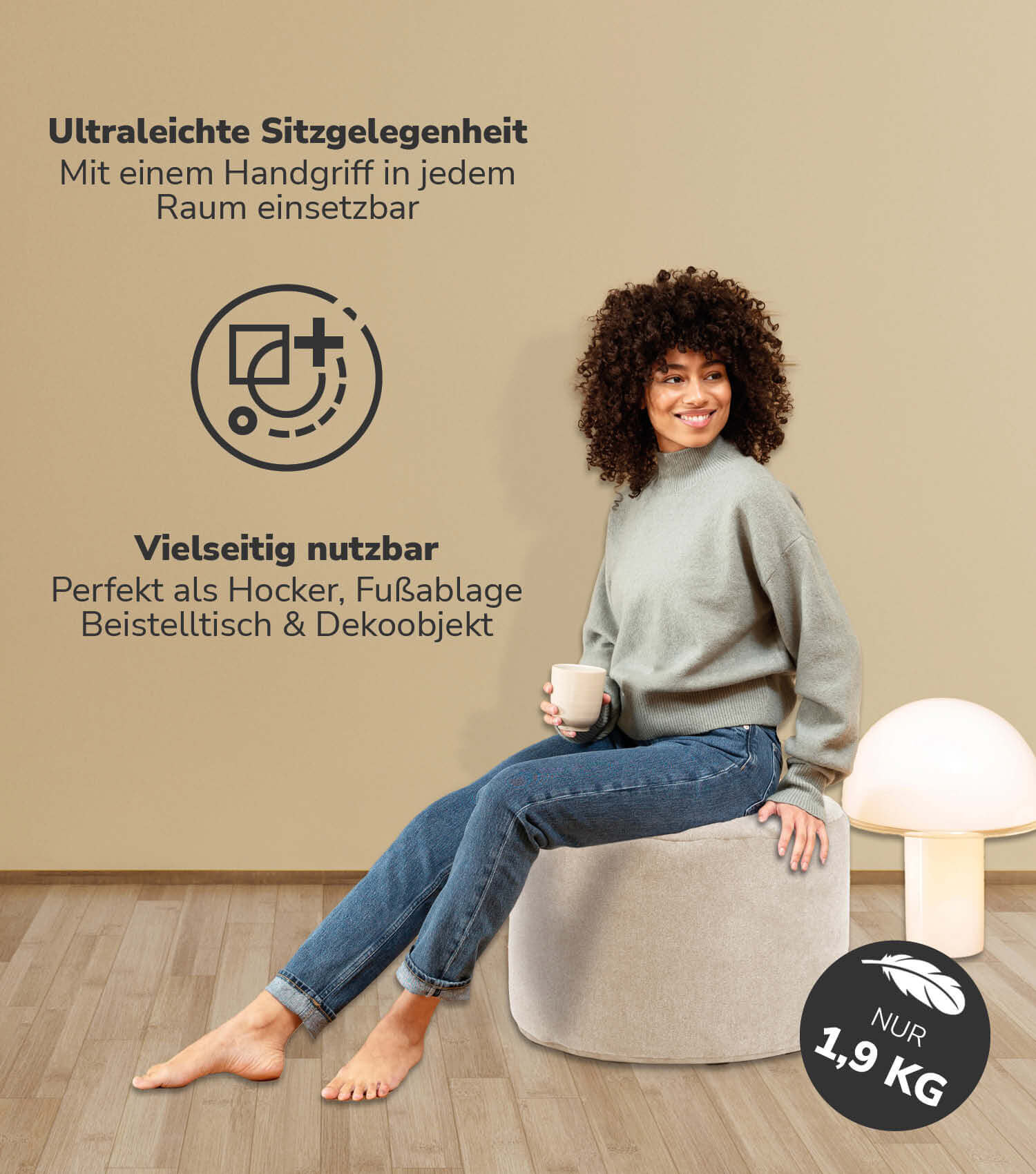 Indoor Pouf Hocker Sitzkissen Bodenkissen 'Der Ruhepouf' Fußhocker rund