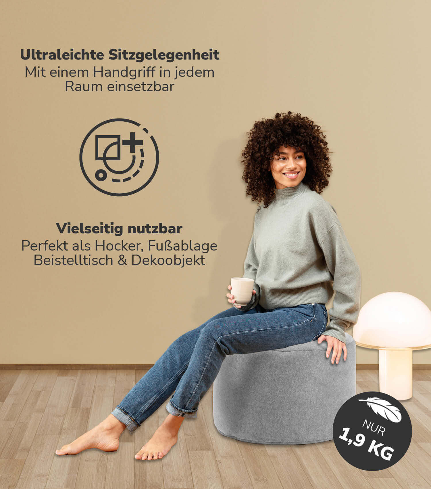 Indoor Pouf Hocker Sitzkissen Bodenkissen 'Der Ruhepouf' Fußhocker rund