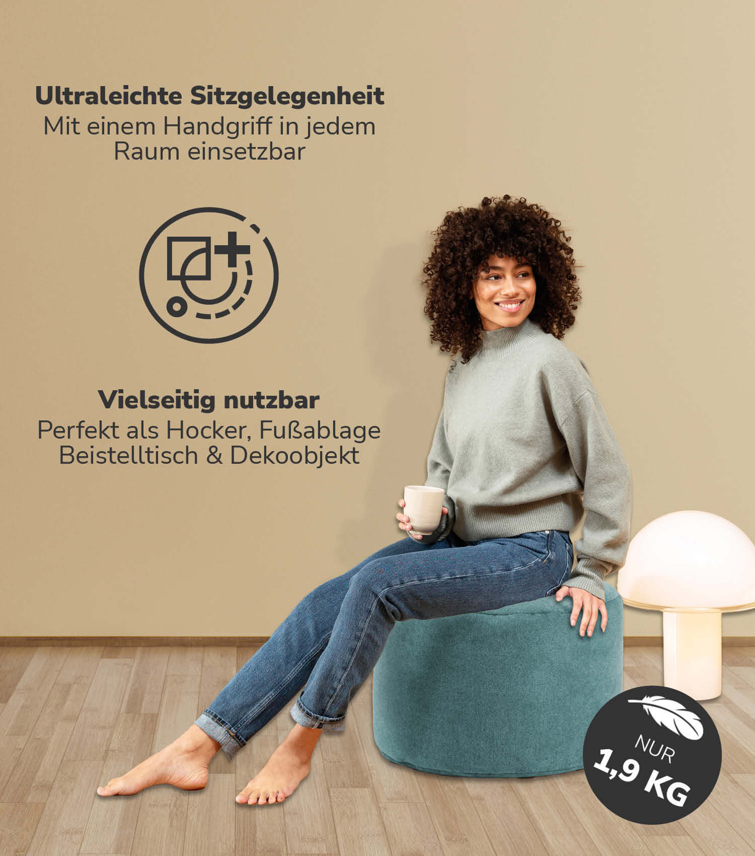 Indoor Pouf Hocker Sitzkissen Bodenkissen 'Der Ruhepouf' Fußhocker rund