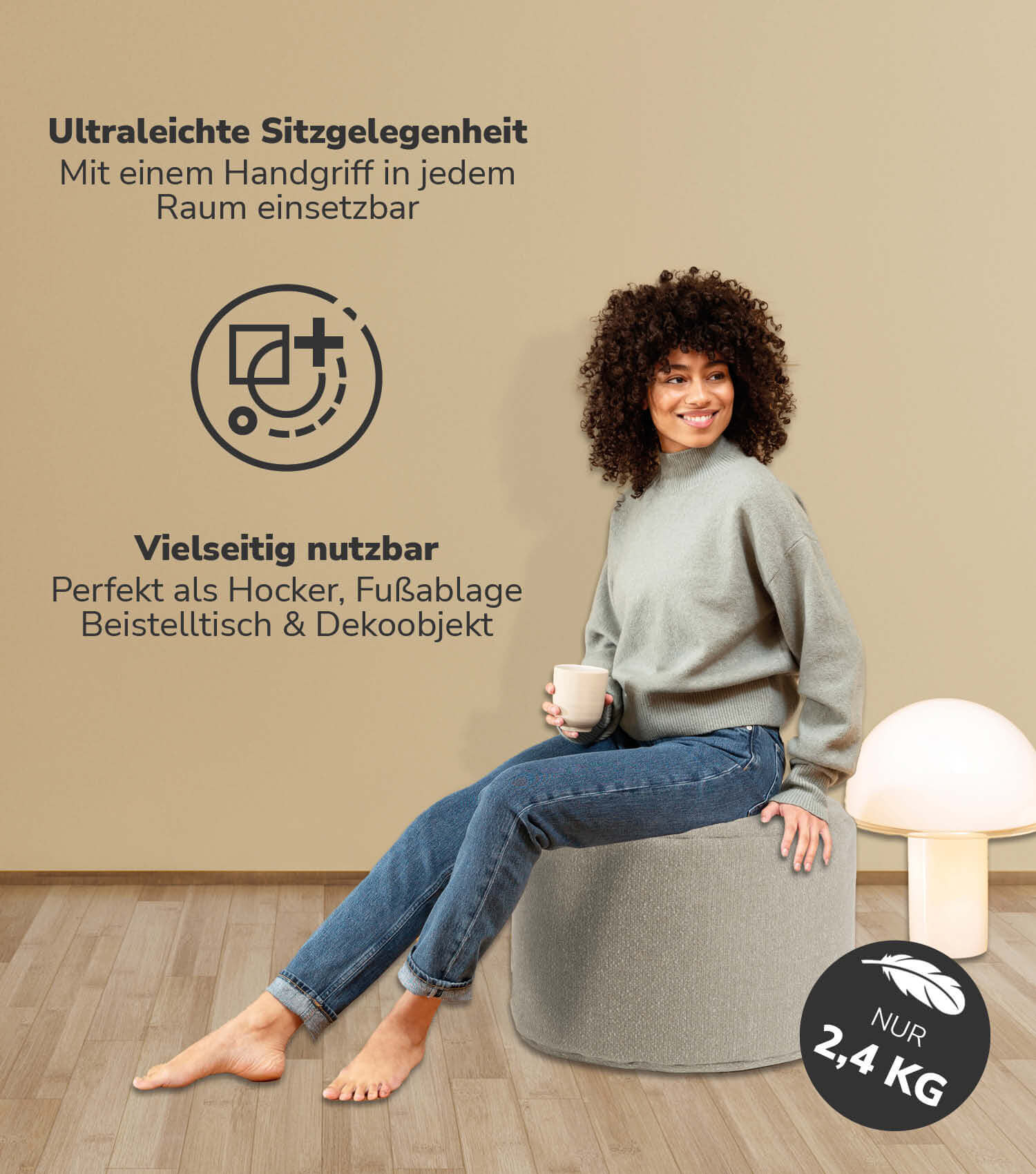 Indoor Pouf Hocker Sitzkissen Bodenkissen 'Der Ruhepouf' Fußhocker rund