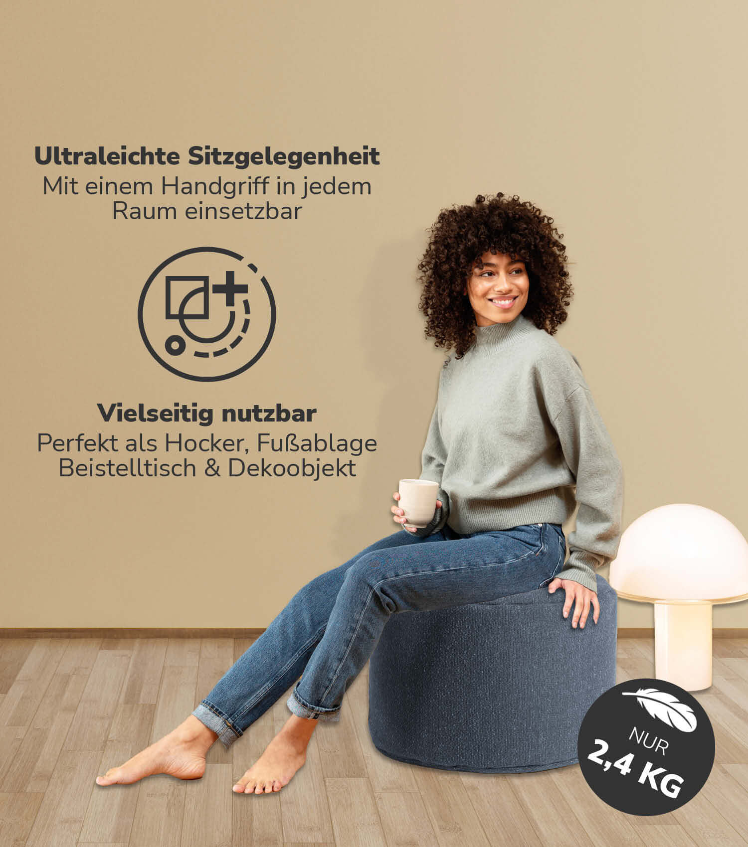 Indoor Pouf Hocker Sitzkissen Bodenkissen 'Der Ruhepouf' Fußhocker rund