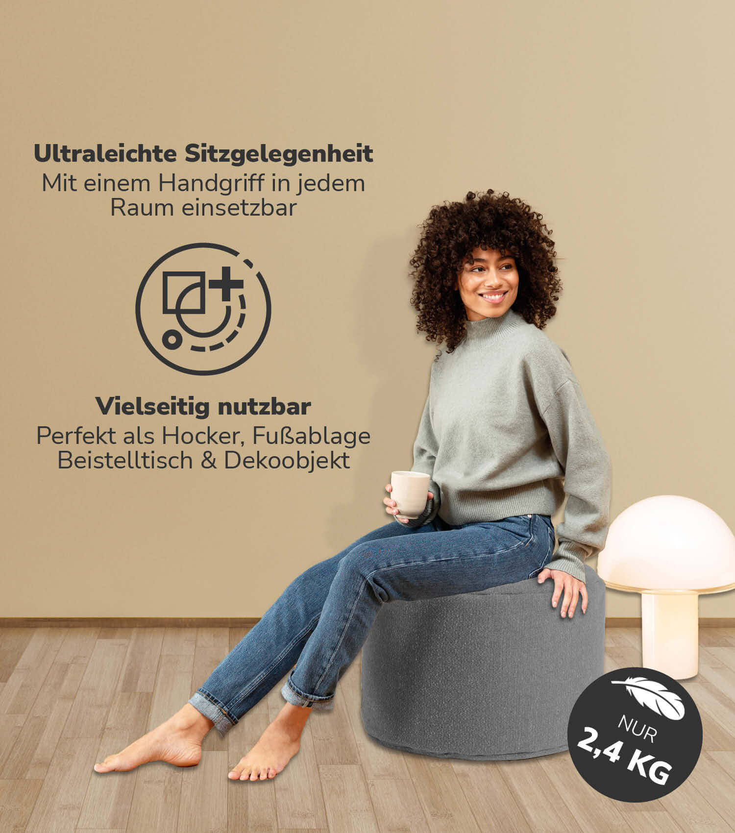 Indoor Pouf Hocker Sitzkissen Bodenkissen 'Der Ruhepouf' Fußhocker rund