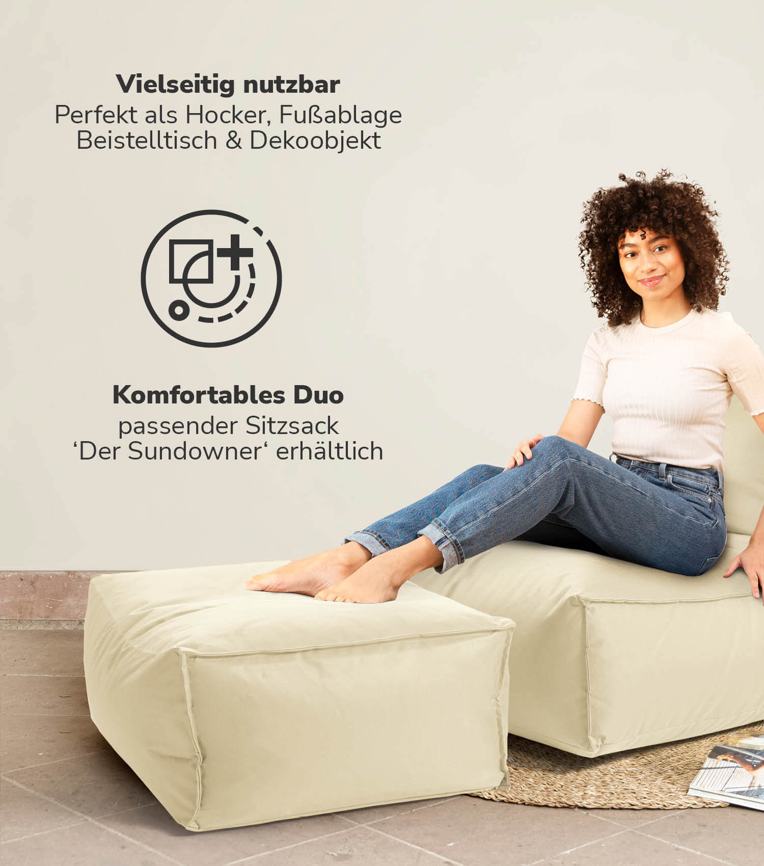 Outdoor Pouf Hocker Sitzkissen Bodenkissen 'Der Ruhepouf' Fußhocker eckig