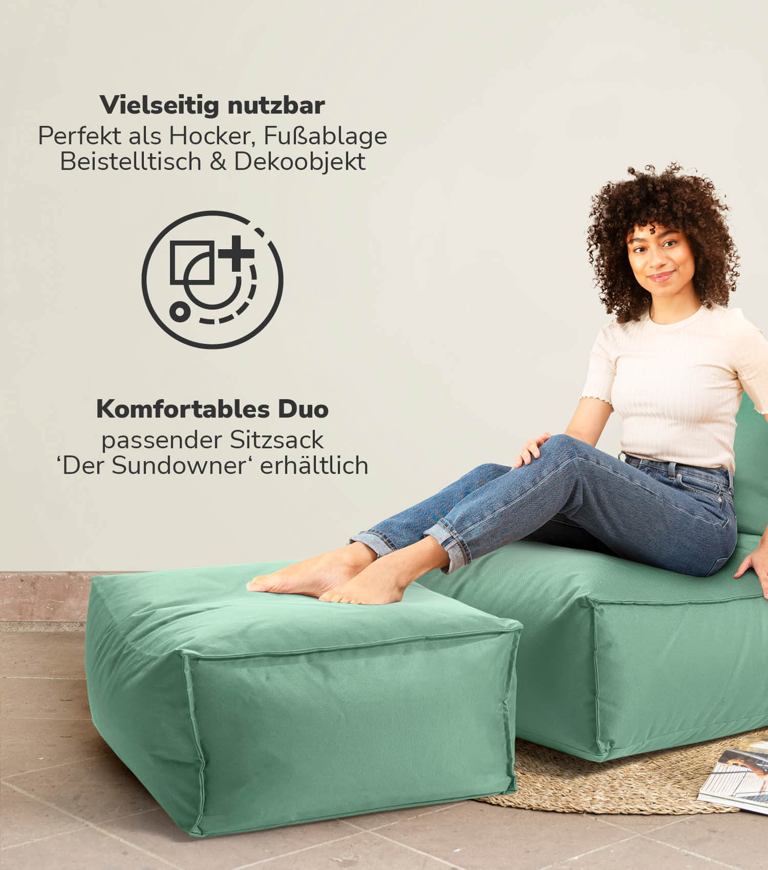 Outdoor Pouf Hocker Sitzkissen Bodenkissen 'Der Ruhepouf' Fußhocker eckig