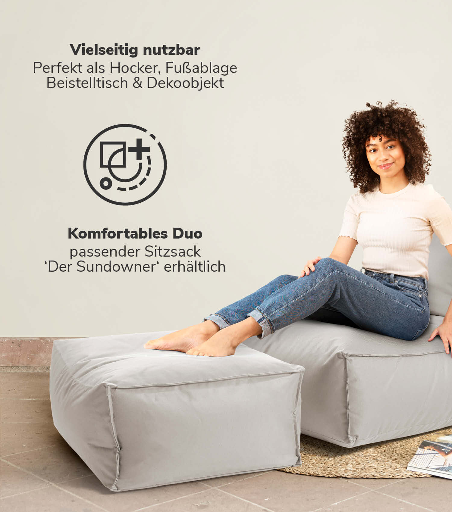 Outdoor Pouf Hocker Sitzkissen Bodenkissen 'Der Ruhepouf' Fußhocker eckig