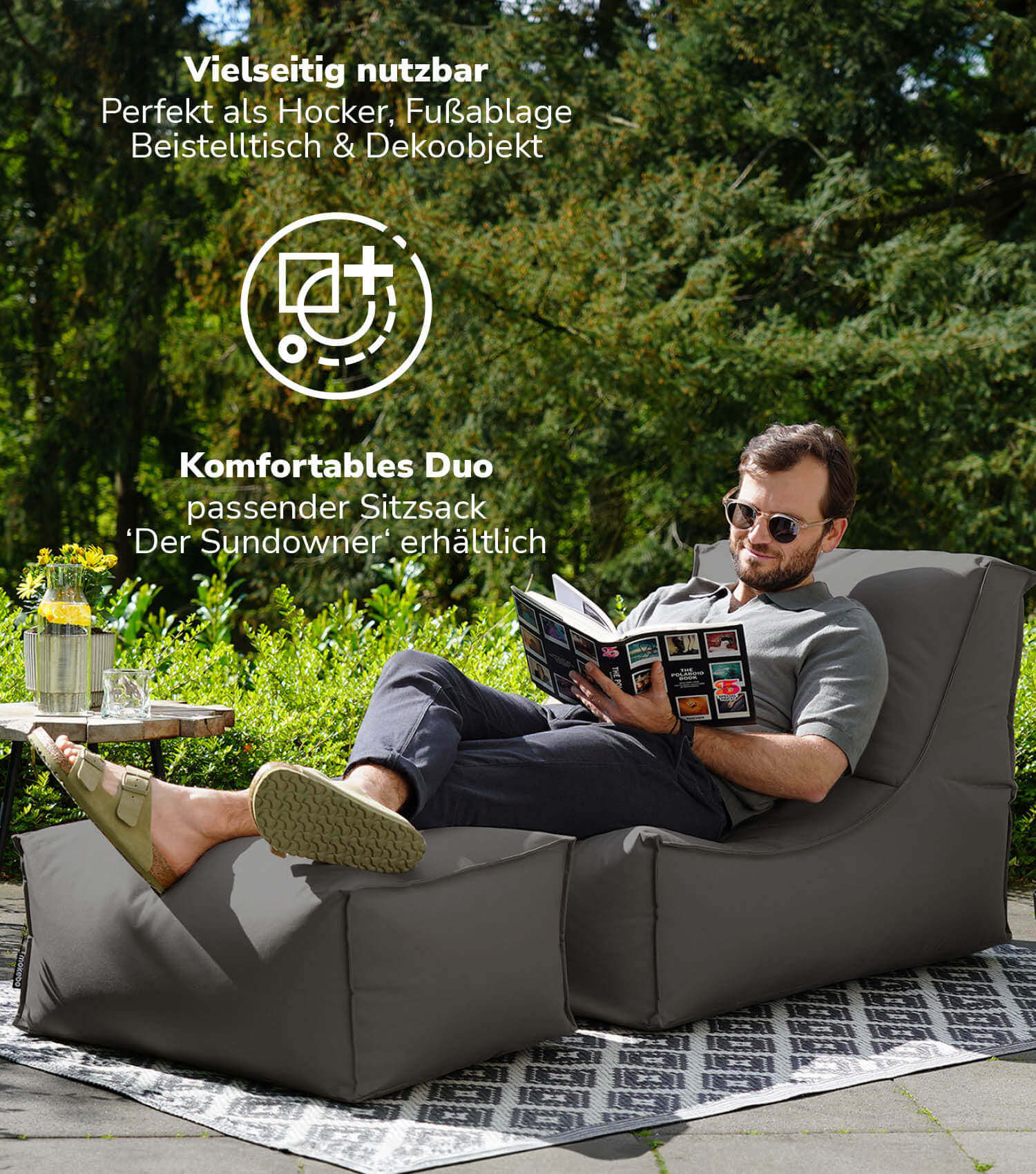 Outdoor Pouf Hocker Sitzkissen Bodenkissen 'Der Ruhepouf' Fußhocker eckig
