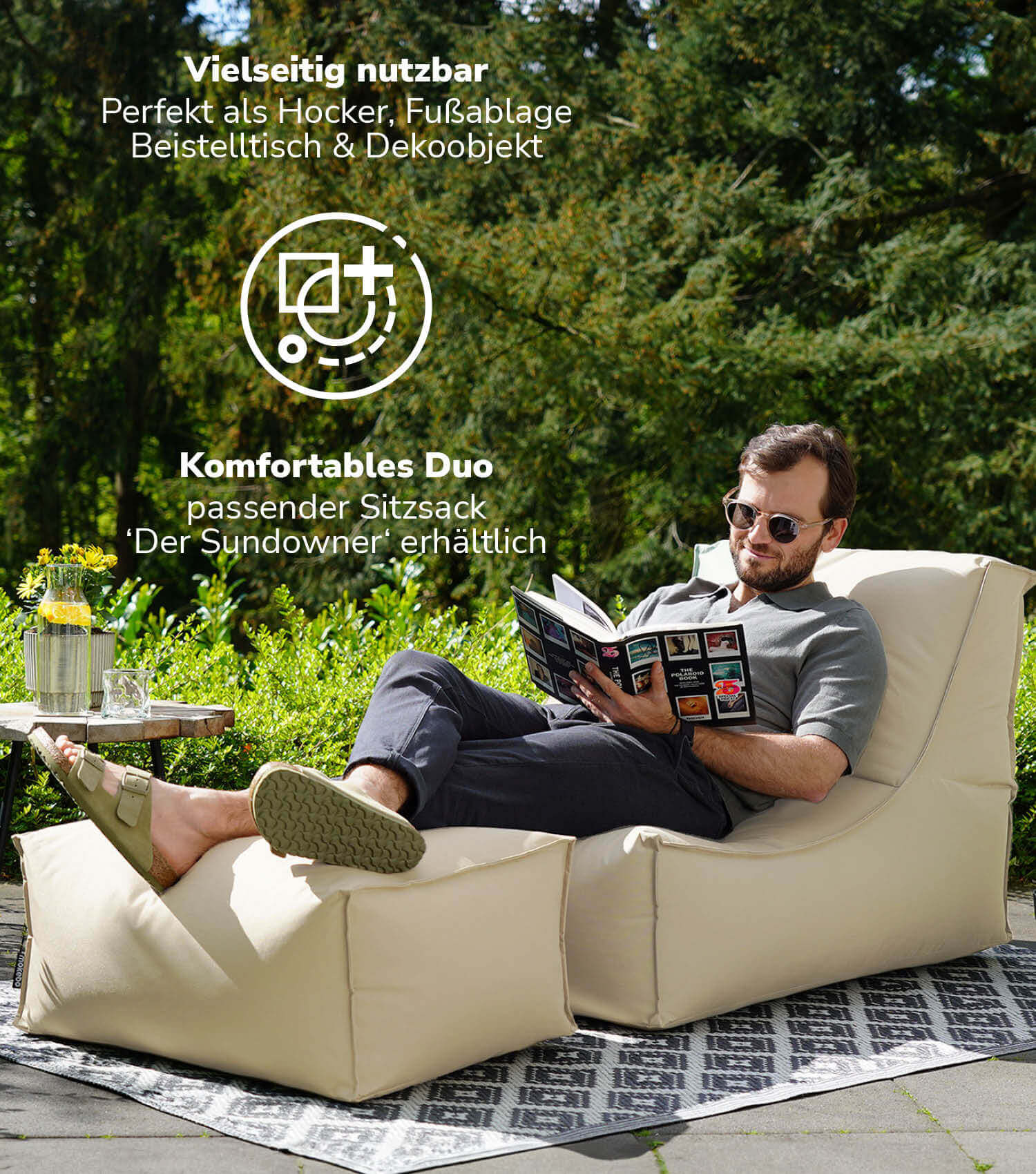 Outdoor Pouf Hocker Sitzkissen Bodenkissen 'Der Ruhepouf' Fußhocker eckig