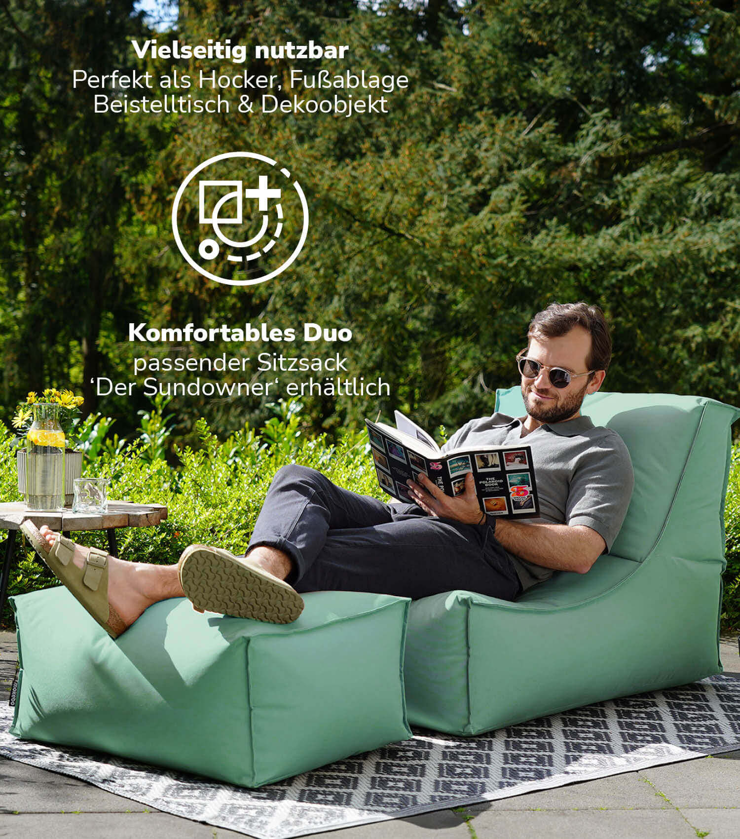 Outdoor Pouf Hocker Sitzkissen Bodenkissen 'Der Ruhepouf' Fußhocker eckig