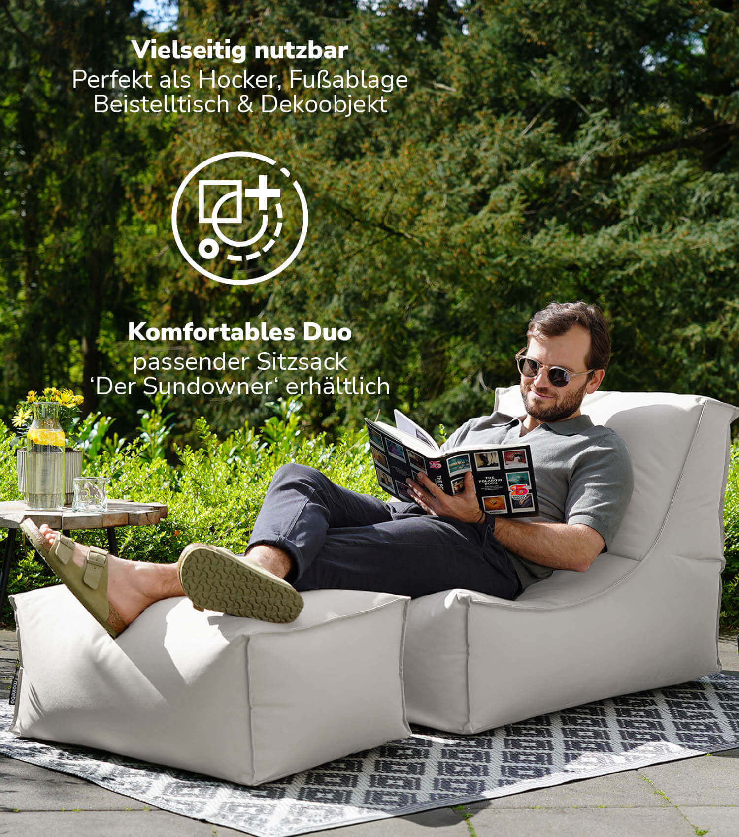 Outdoor Pouf Hocker Sitzkissen Bodenkissen 'Der Ruhepouf' Fußhocker eckig