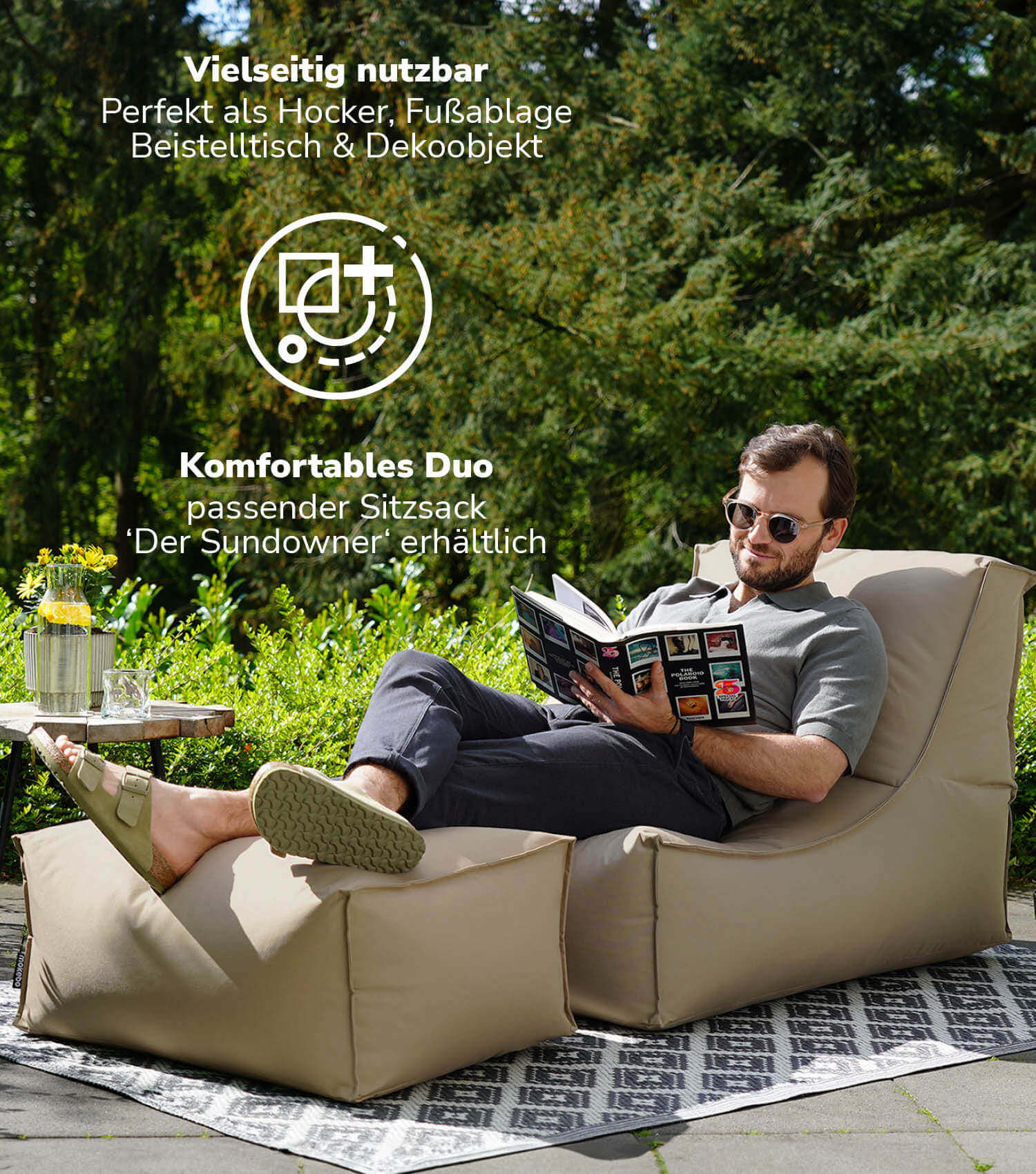 Outdoor Pouf Hocker Sitzkissen Bodenkissen 'Der Ruhepouf' Fußhocker eckig