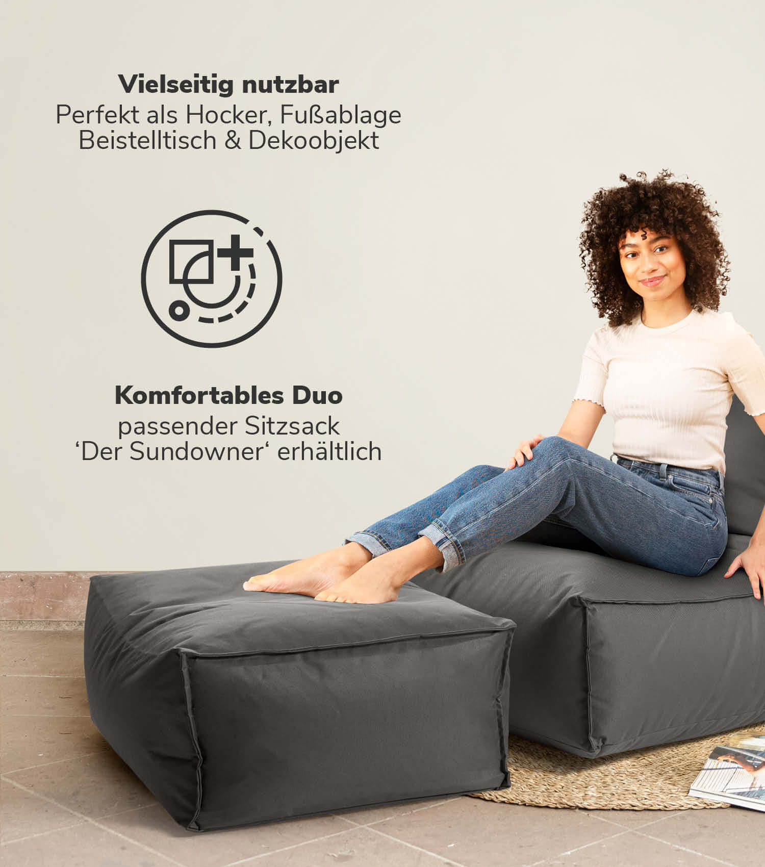 Outdoor Pouf Hocker Sitzkissen Bodenkissen 'Der Ruhepouf' Fußhocker eckig