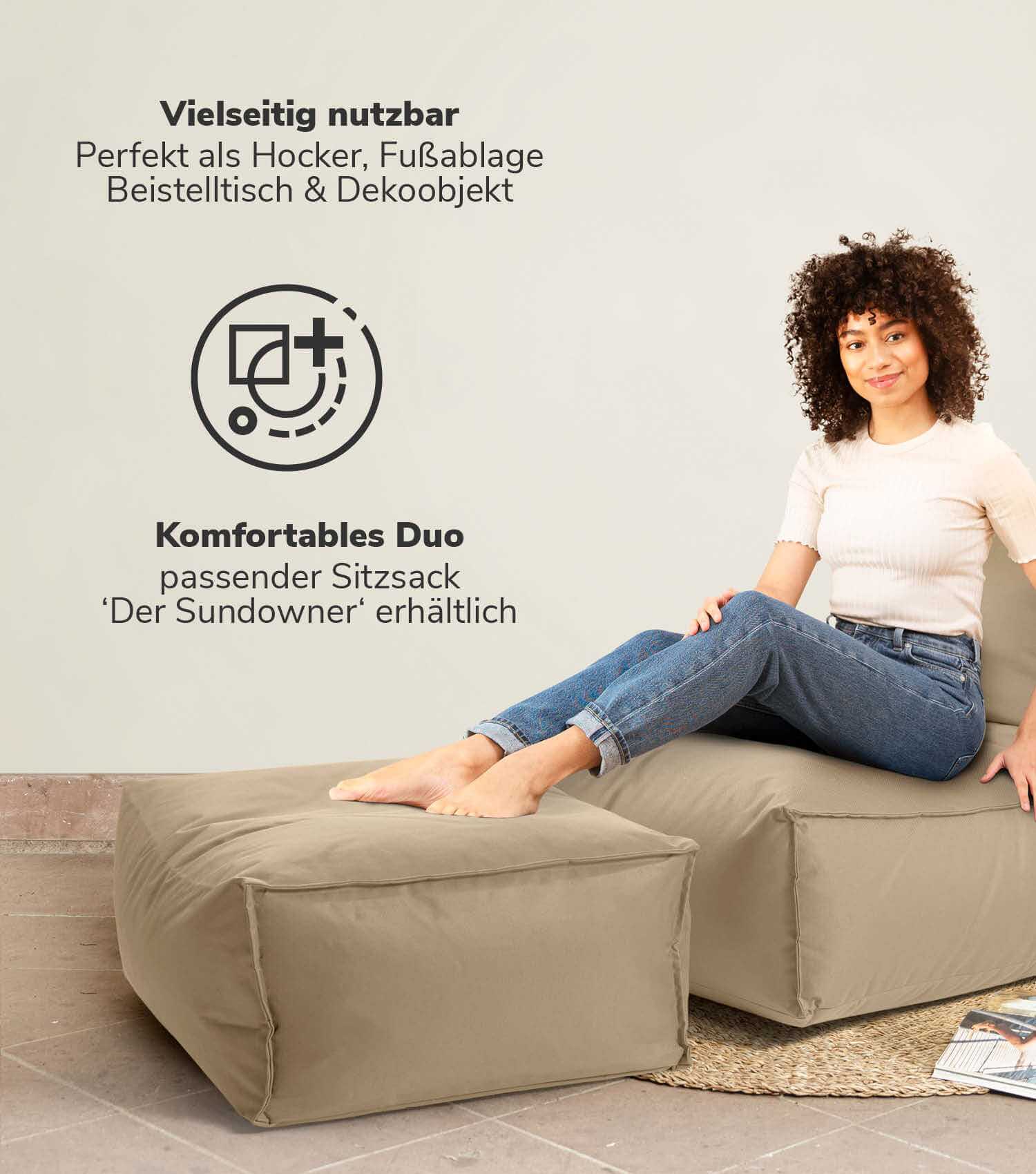 Outdoor Pouf Hocker Sitzkissen Bodenkissen 'Der Ruhepouf' Fußhocker eckig
