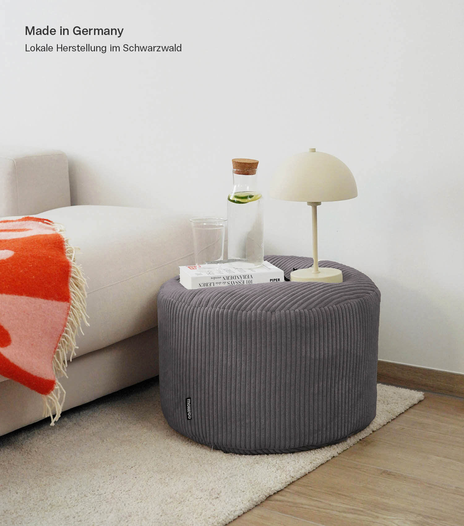 mokebo® 'Der faule Lenz' Indoor Pouf aus Cord runder Hocker 50x30cm