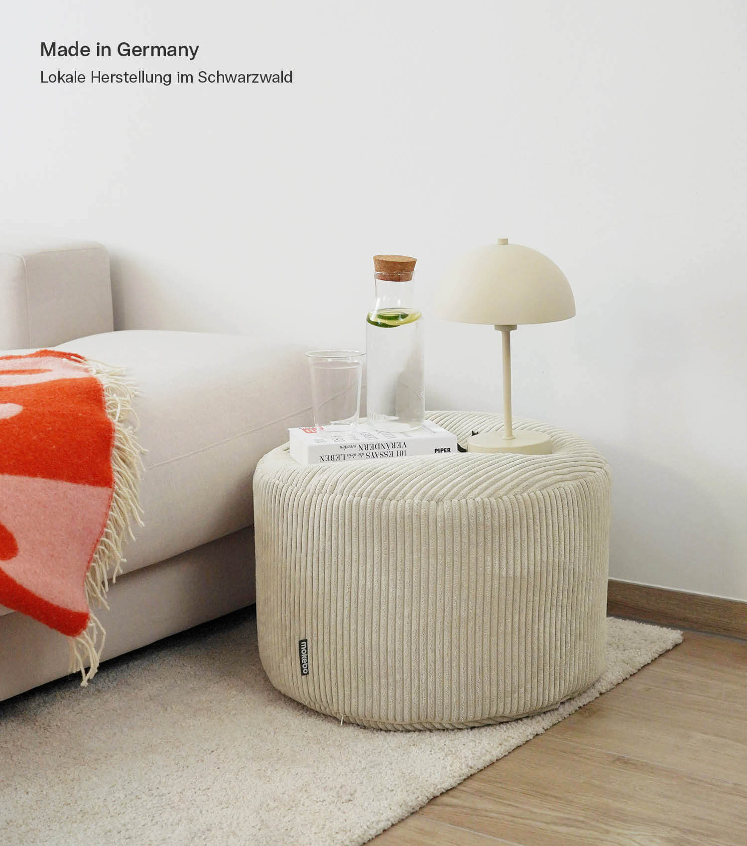 mokebo® 'Der faule Lenz' Indoor Pouf aus Cord runder Hocker 50x30cm