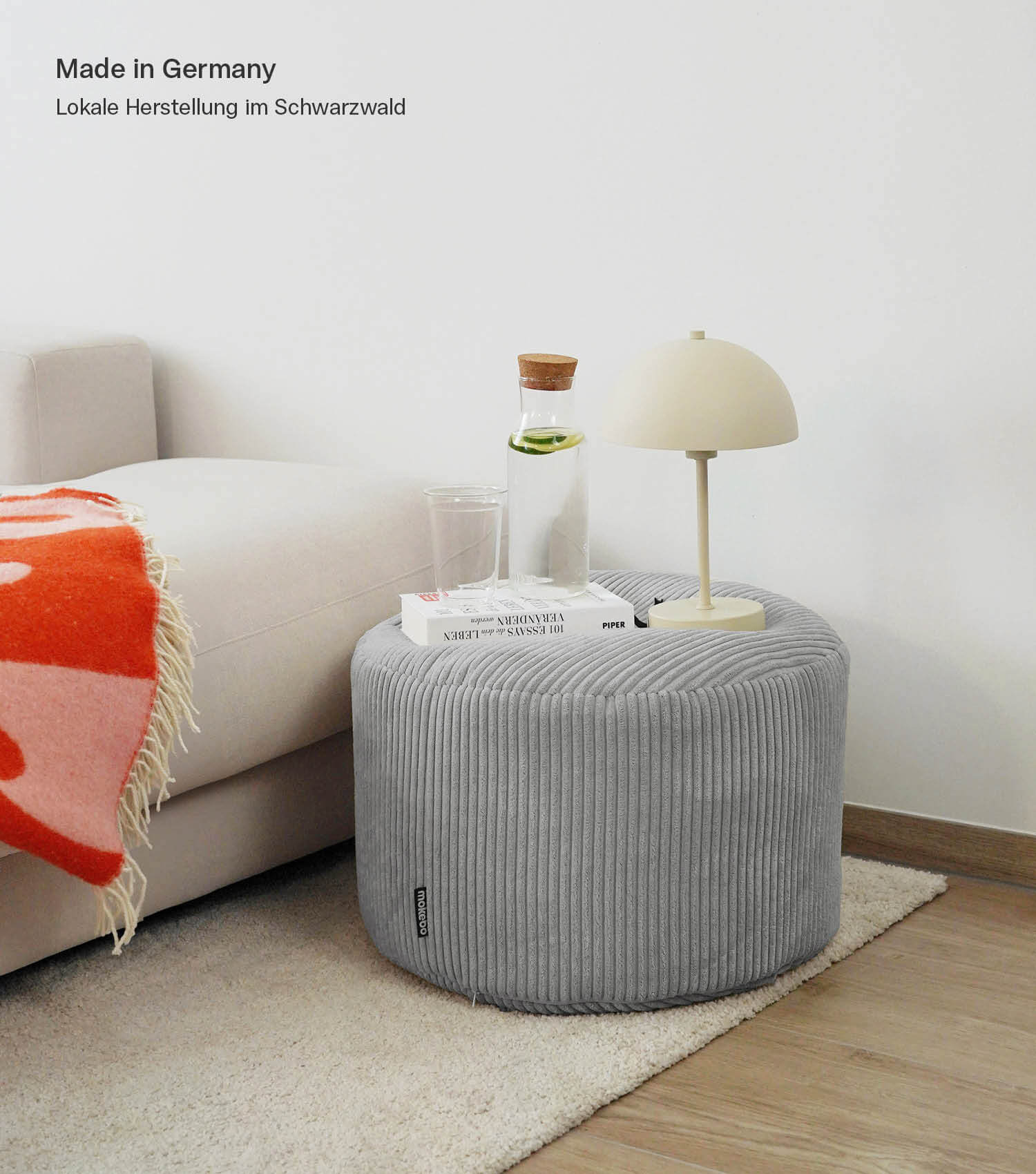 mokebo® 'Der faule Lenz' Indoor Pouf aus Cord runder Hocker 50x30cm
