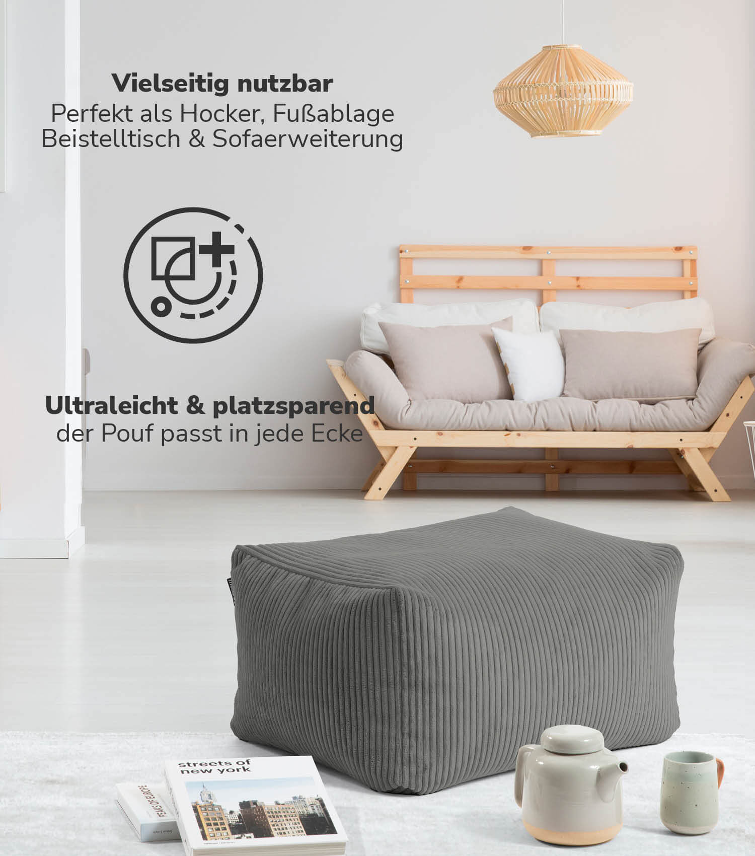 Indoor Pouf Hocker Sitzkissen Bodenkissen 'Der Ruhestifter' Fußhocker eckig