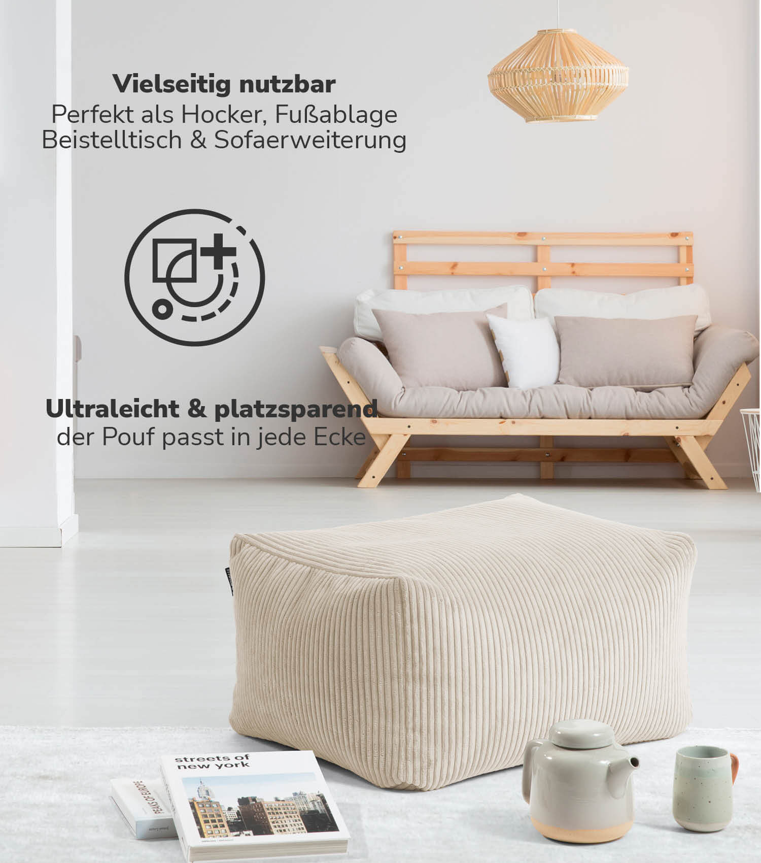 Indoor Pouf Hocker Sitzkissen Bodenkissen 'Der Ruhestifter' Fußhocker eckig