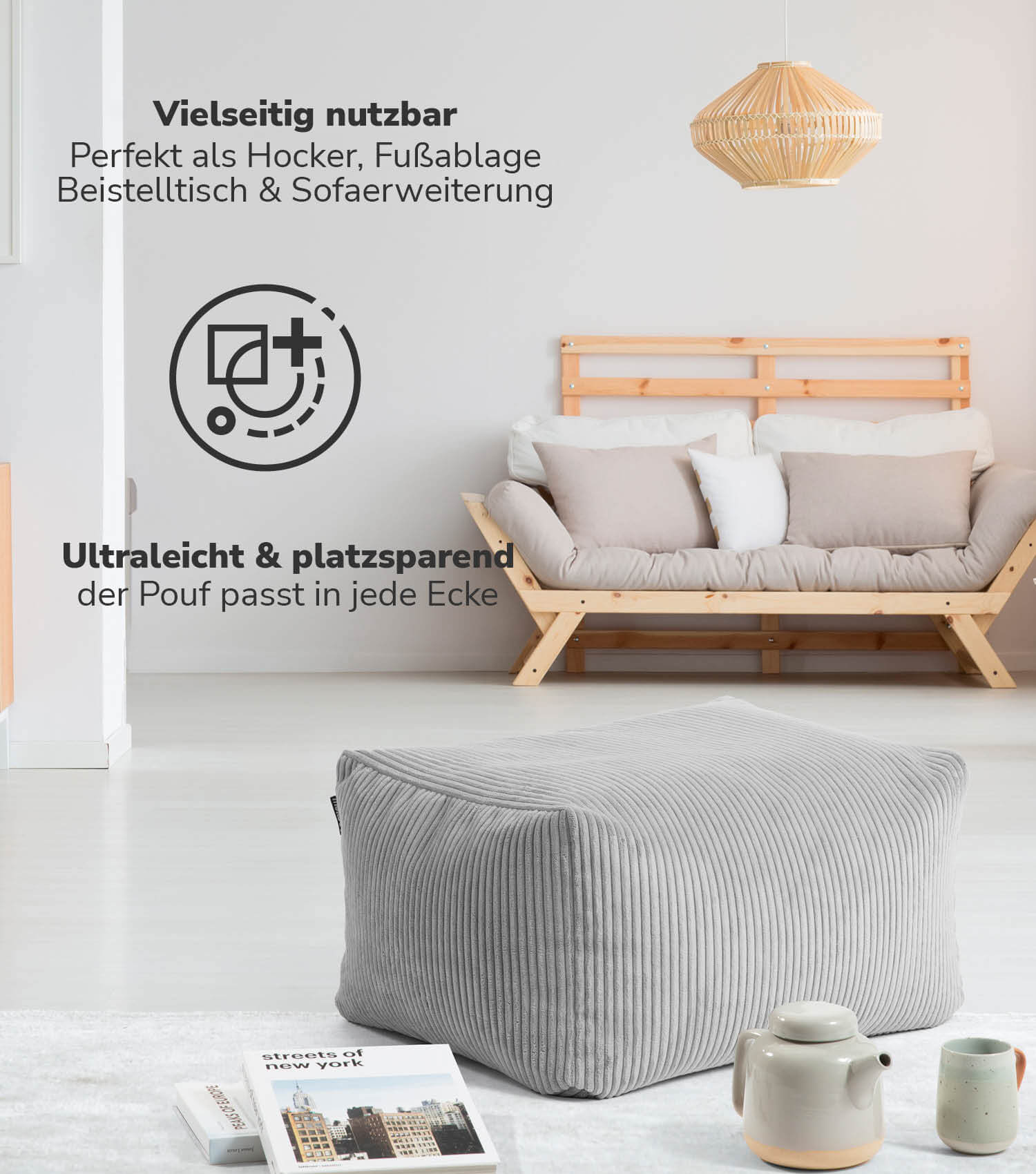 Indoor Pouf Hocker Sitzkissen Bodenkissen 'Der Ruhestifter' Fußhocker eckig