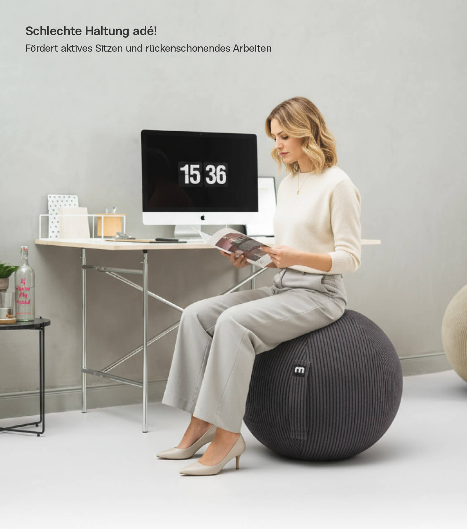 Stoff Sitzball ergonomisch 'Der Sportliche' Gymnastikball & Hocker Grau