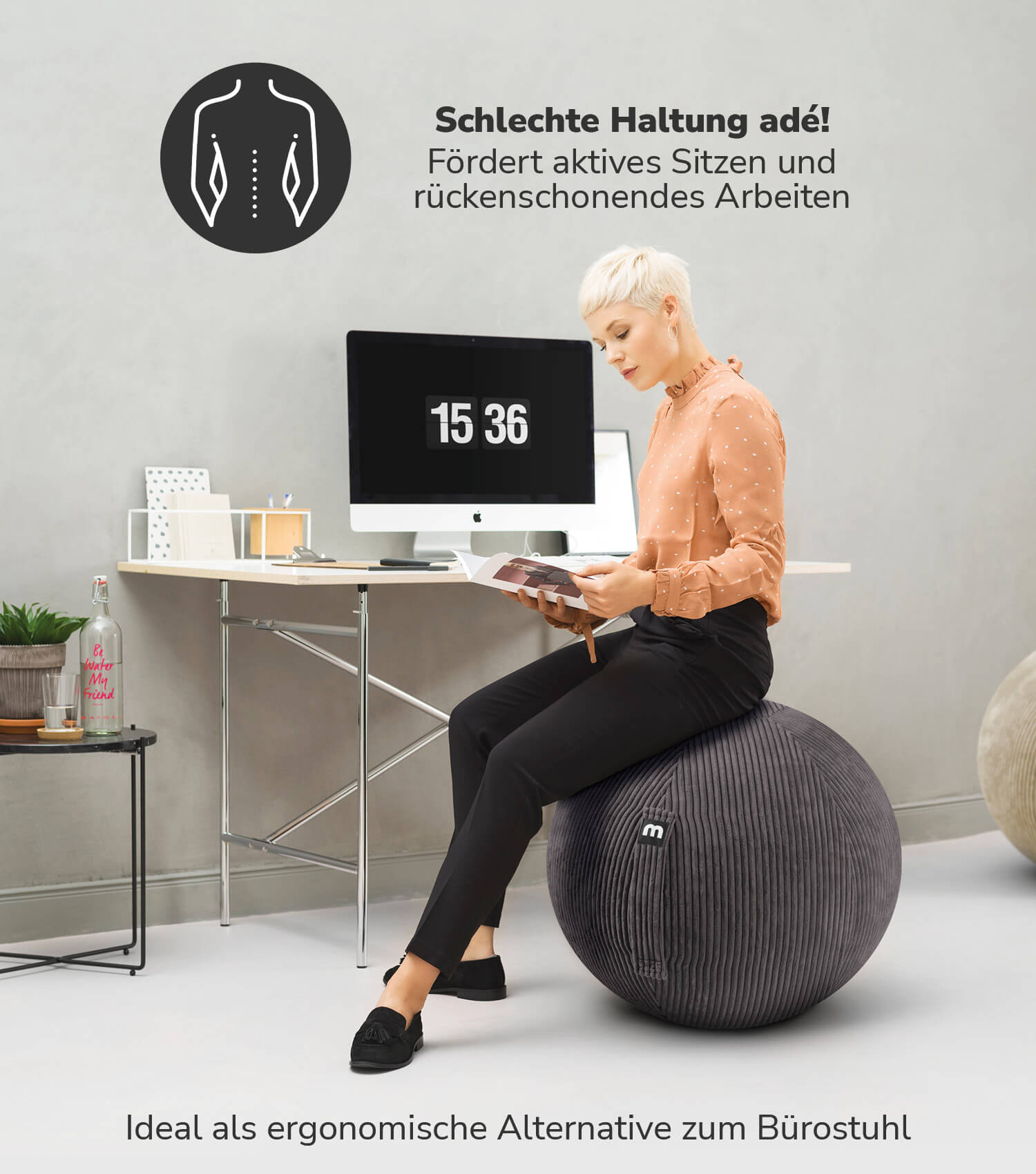 Stoff Sitzball ergonomisch 'Der Sportliche' Gymnastikball & Hocker Grau