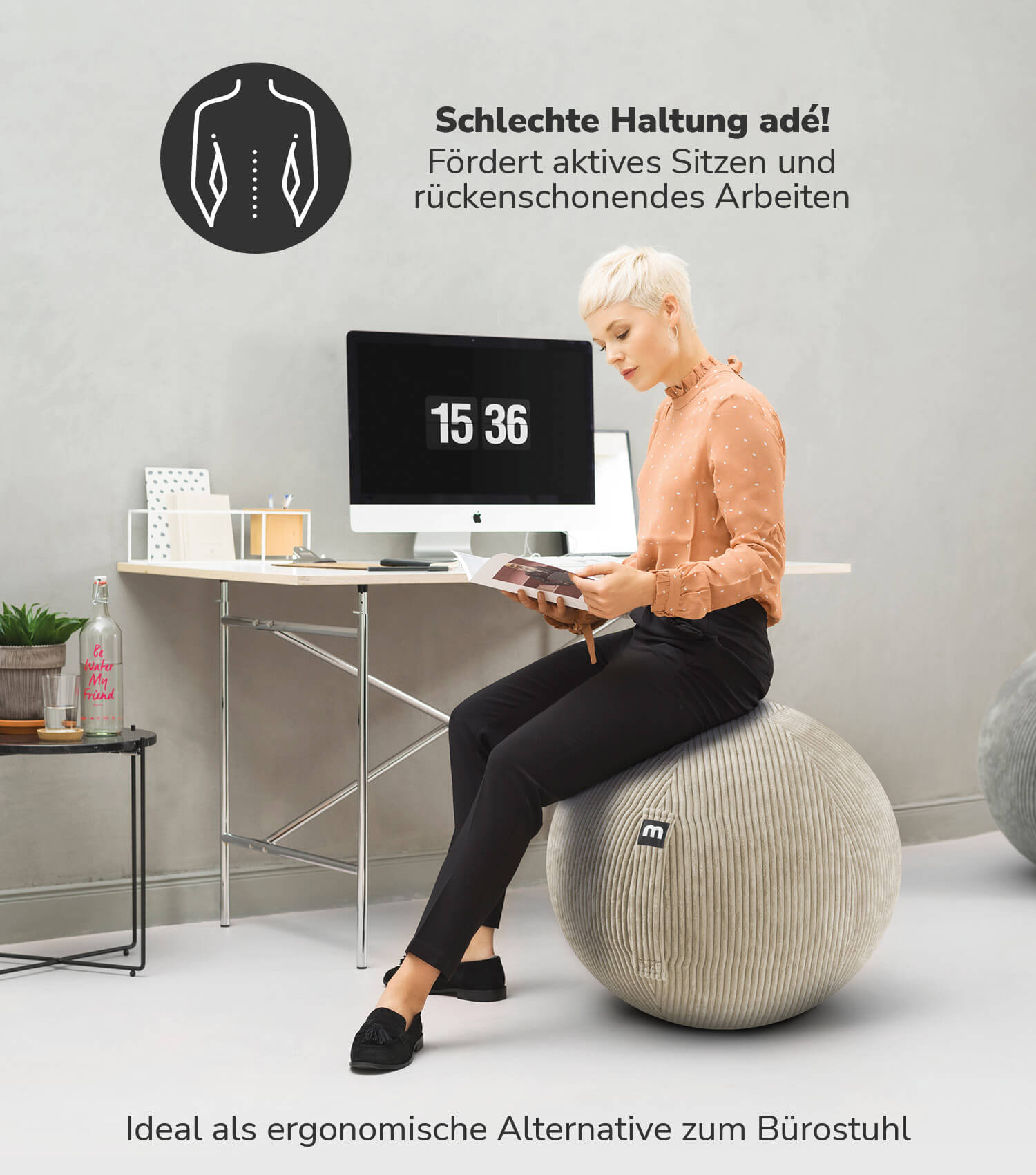 Stoff Sitzball ergonomisch 'Der Sportliche' Gymnastikball & Hocker Grau