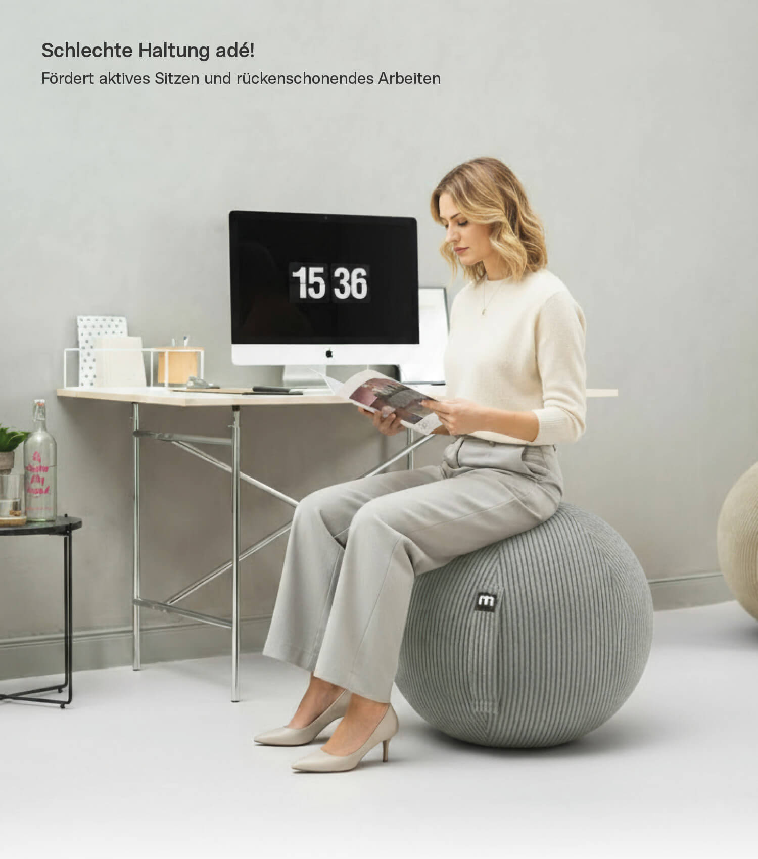 Stoff Sitzball ergonomisch 'Der Sportliche' Gymnastikball & Hocker Grau
