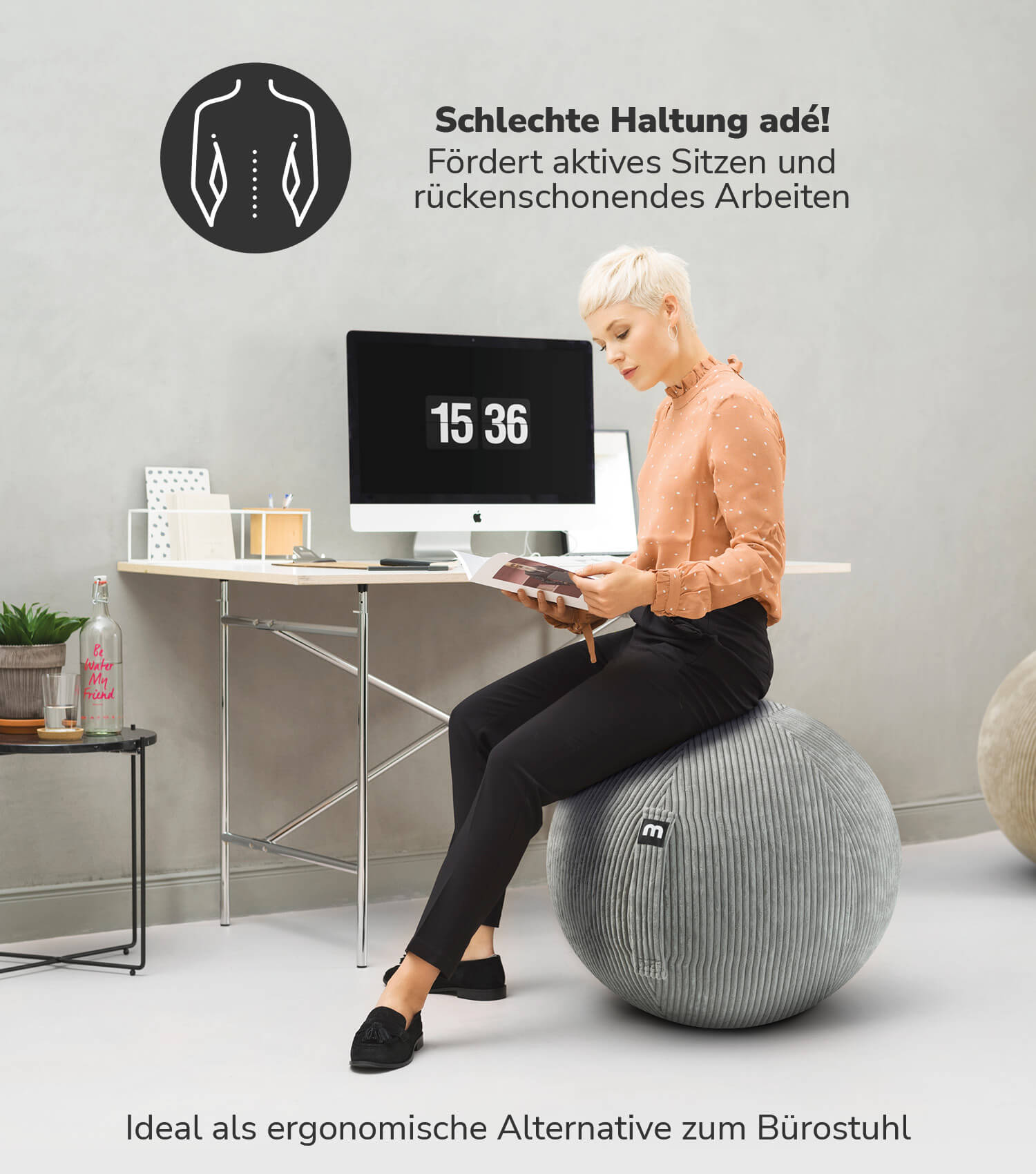 Stoff Sitzball ergonomisch 'Der Sportliche' Gymnastikball & Hocker Grau