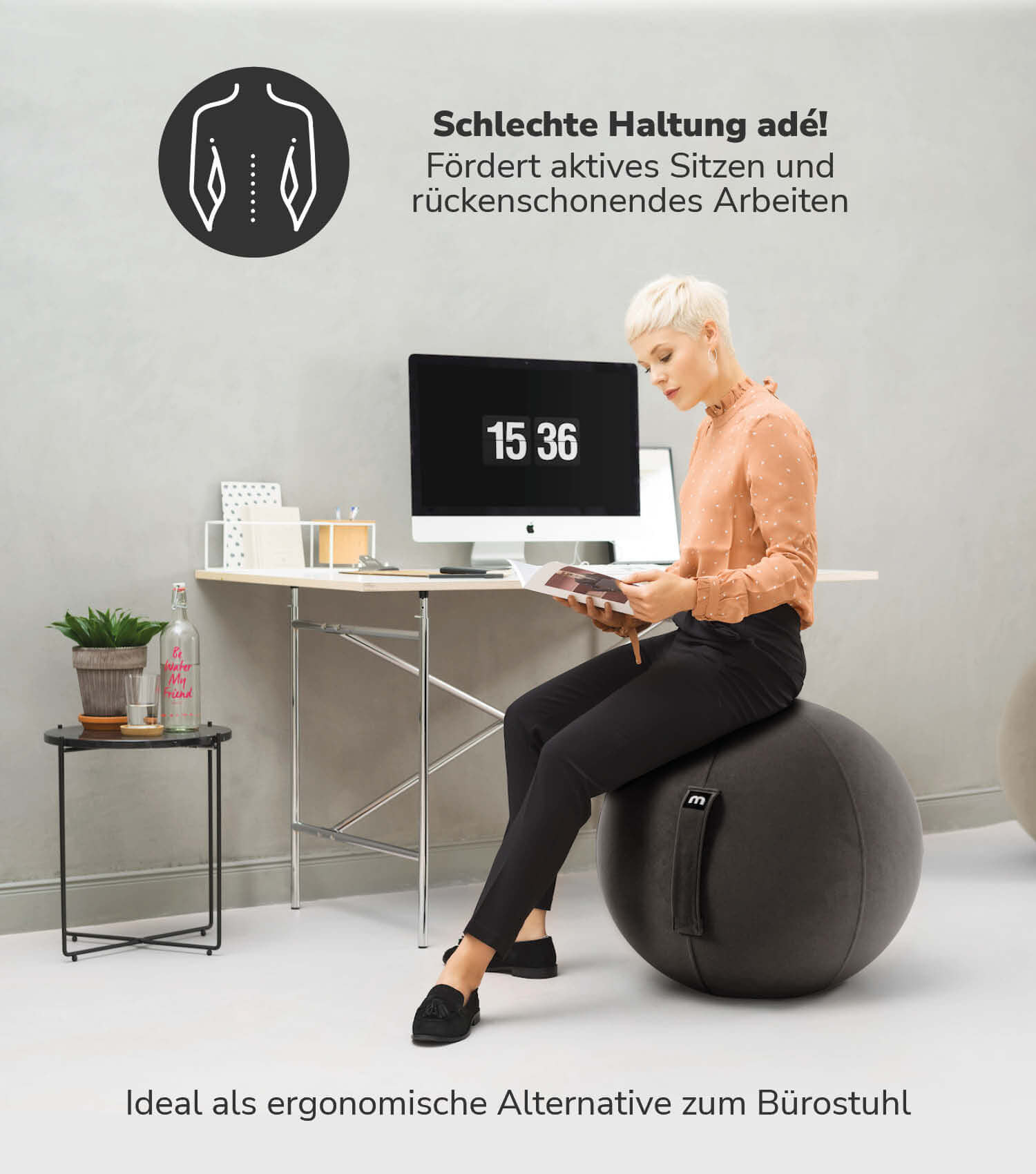 Stoff Sitzball ergonomisch 'Der Sportliche' Gymnastikball & Hocker Grau