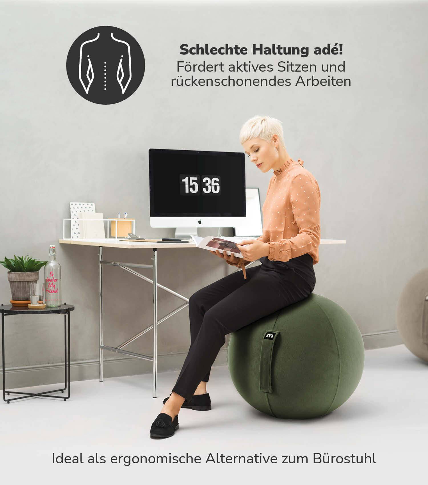 Stoff Sitzball ergonomisch 'Der Sportliche' Gymnastikball & Hocker Grau