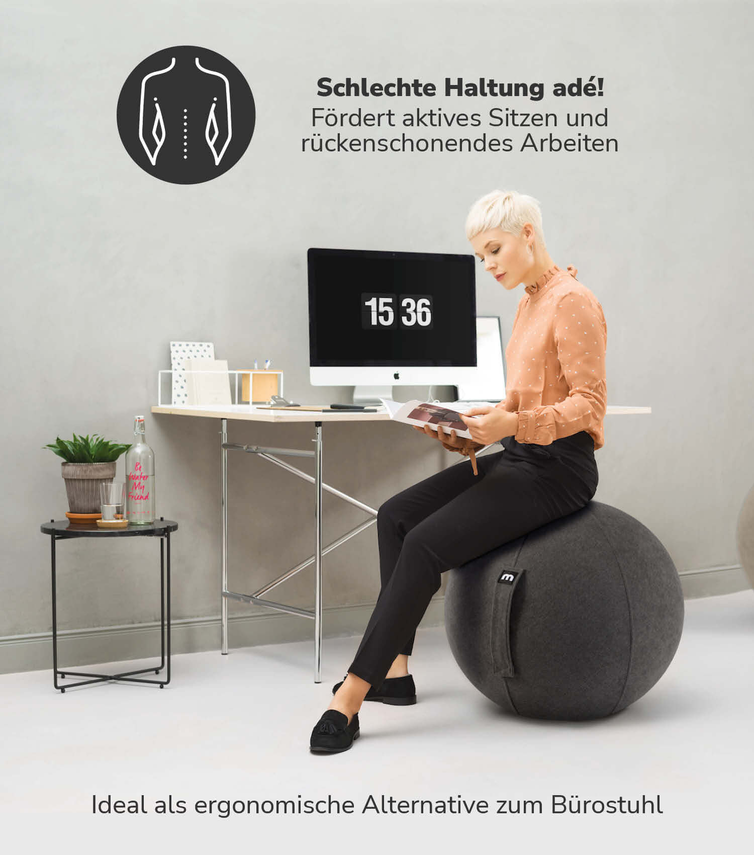 Stoff Sitzball ergonomisch 'Der Sportliche' Gymnastikball & Hocker Grau