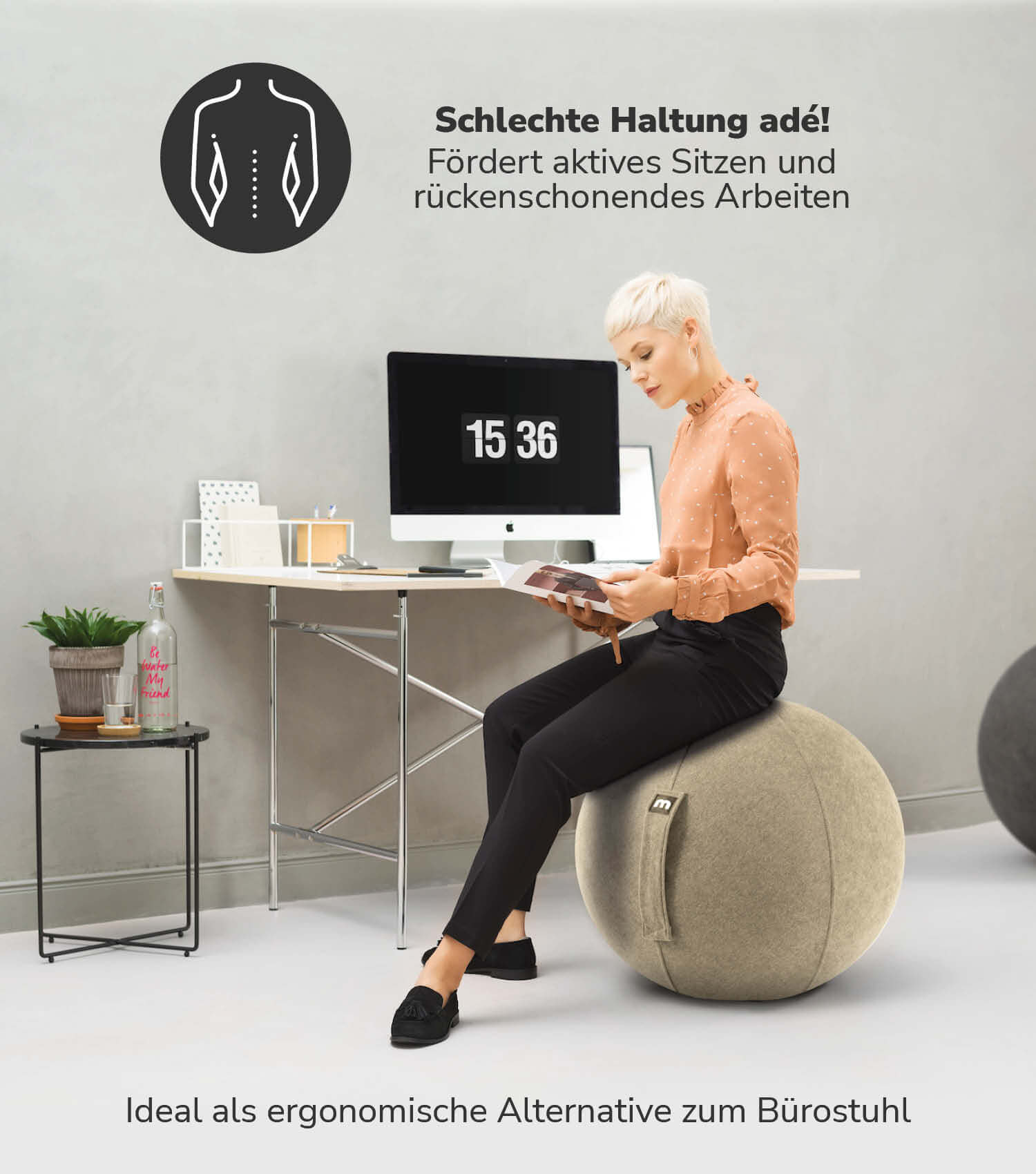 Stoff Sitzball ergonomisch 'Der Sportliche' Gymnastikball & Hocker Grau