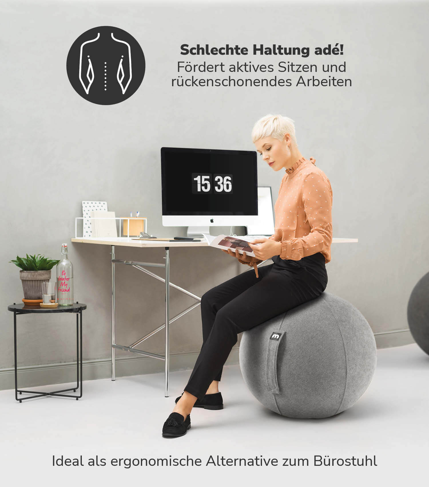 Stoff Sitzball ergonomisch 'Der Sportliche' Gymnastikball & Hocker Grau