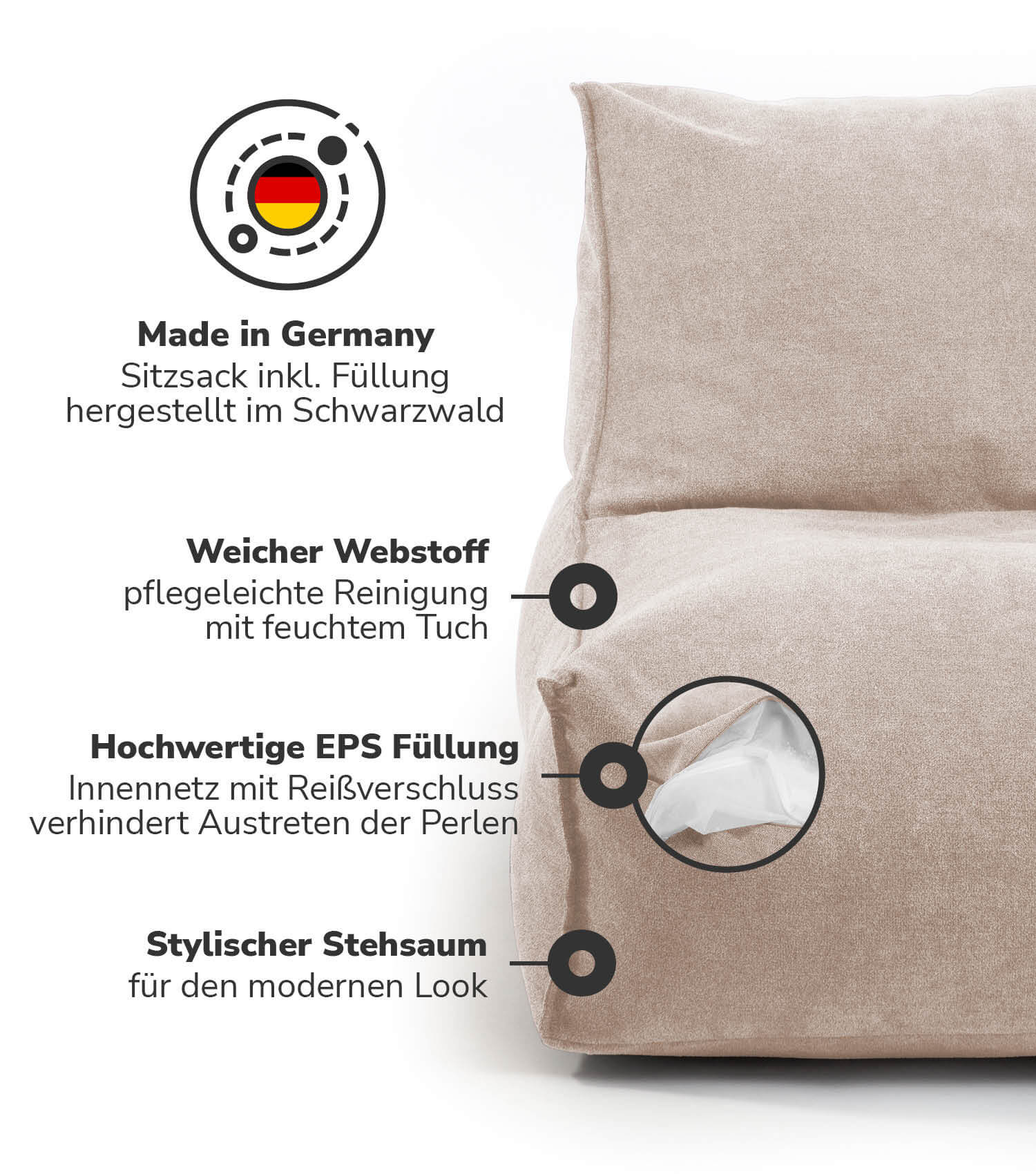 Sitzsack XXL + Pouf für Kinder & Erwachsene mit Füllung 'Der Sundowner'