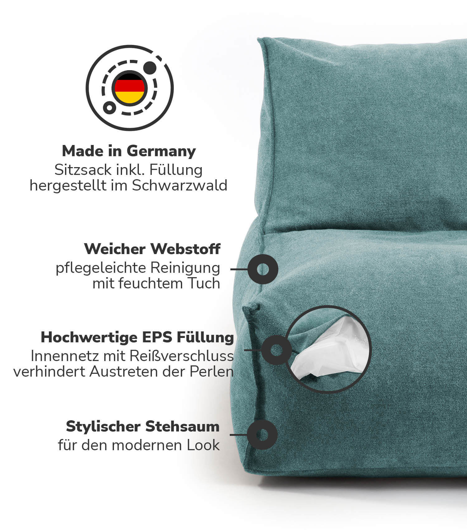 Sitzsack XXL + Pouf für Kinder & Erwachsene mit Füllung 'Der Sundowner'