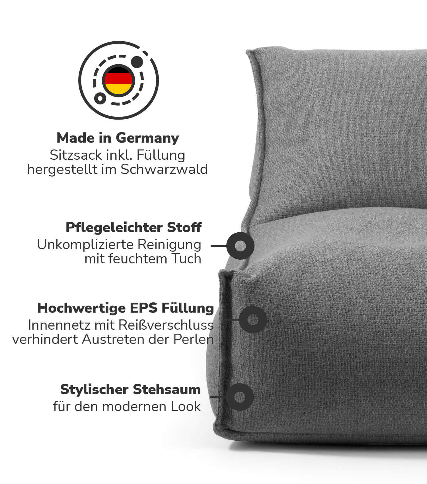 Sitzsack XXL + Pouf für Kinder & Erwachsene mit Füllung 'Der Sundowner'