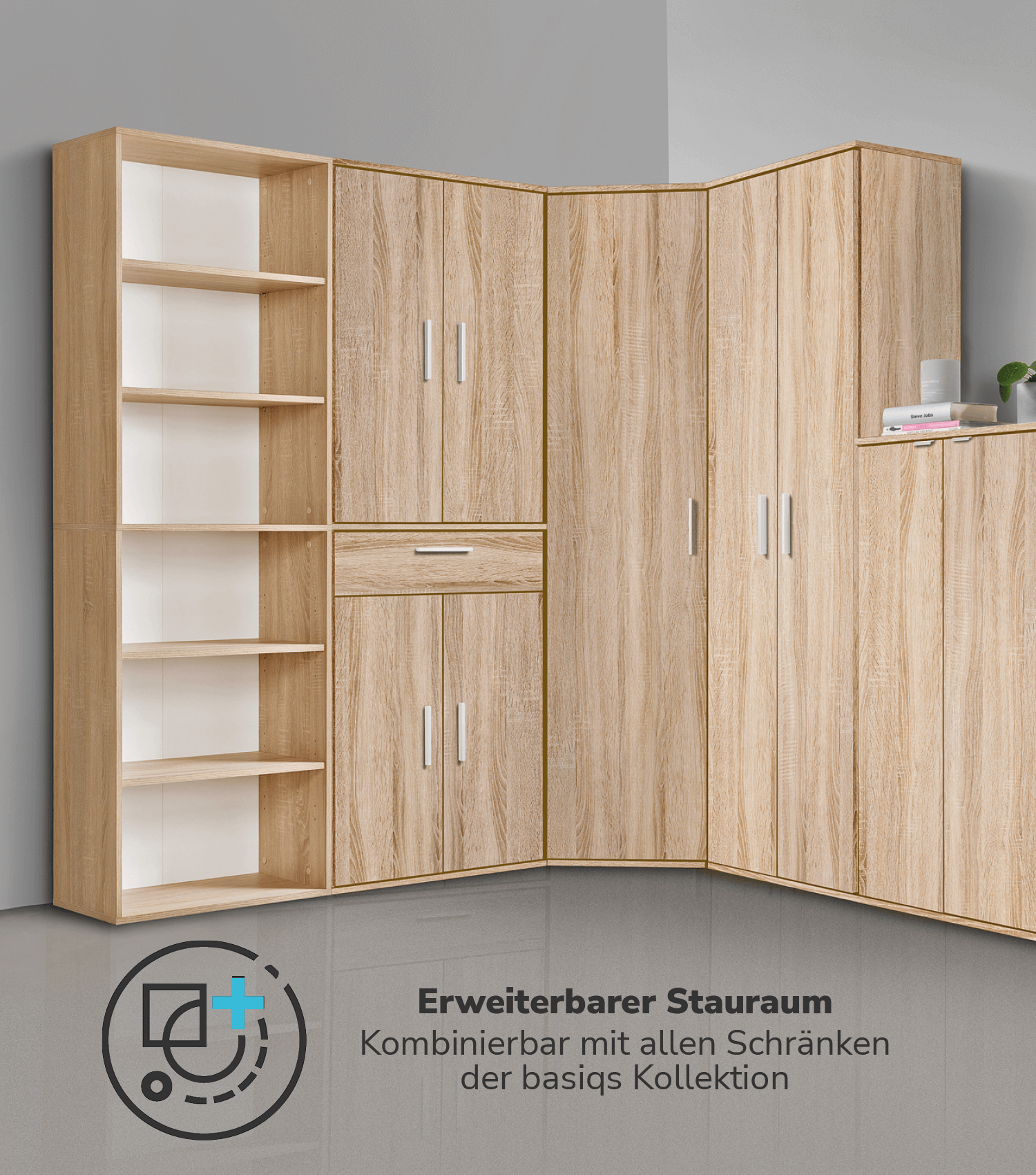 Hohes Regal Schuhregal aus Holz ‘Der Bücherwurm’ Aktenregal Wand