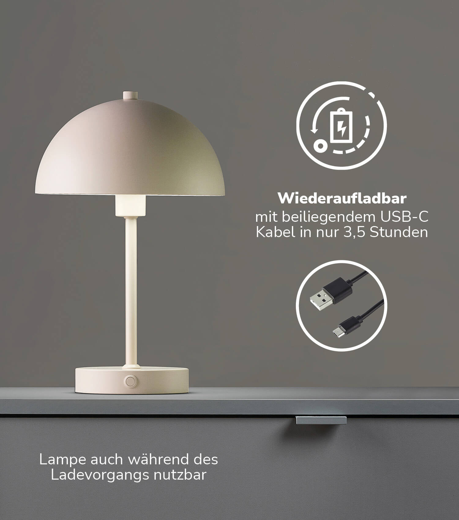 Tischlampe kabellos Akku Tischleuchte dimmbar aufladbar Nachttischlampe