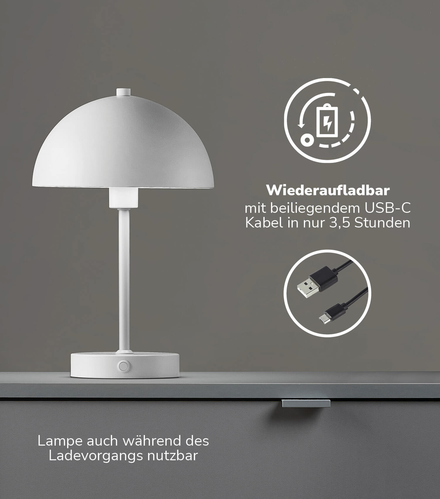 Tischlampe kabellos Akku Tischleuchte dimmbar aufladbar Nachttischlampe