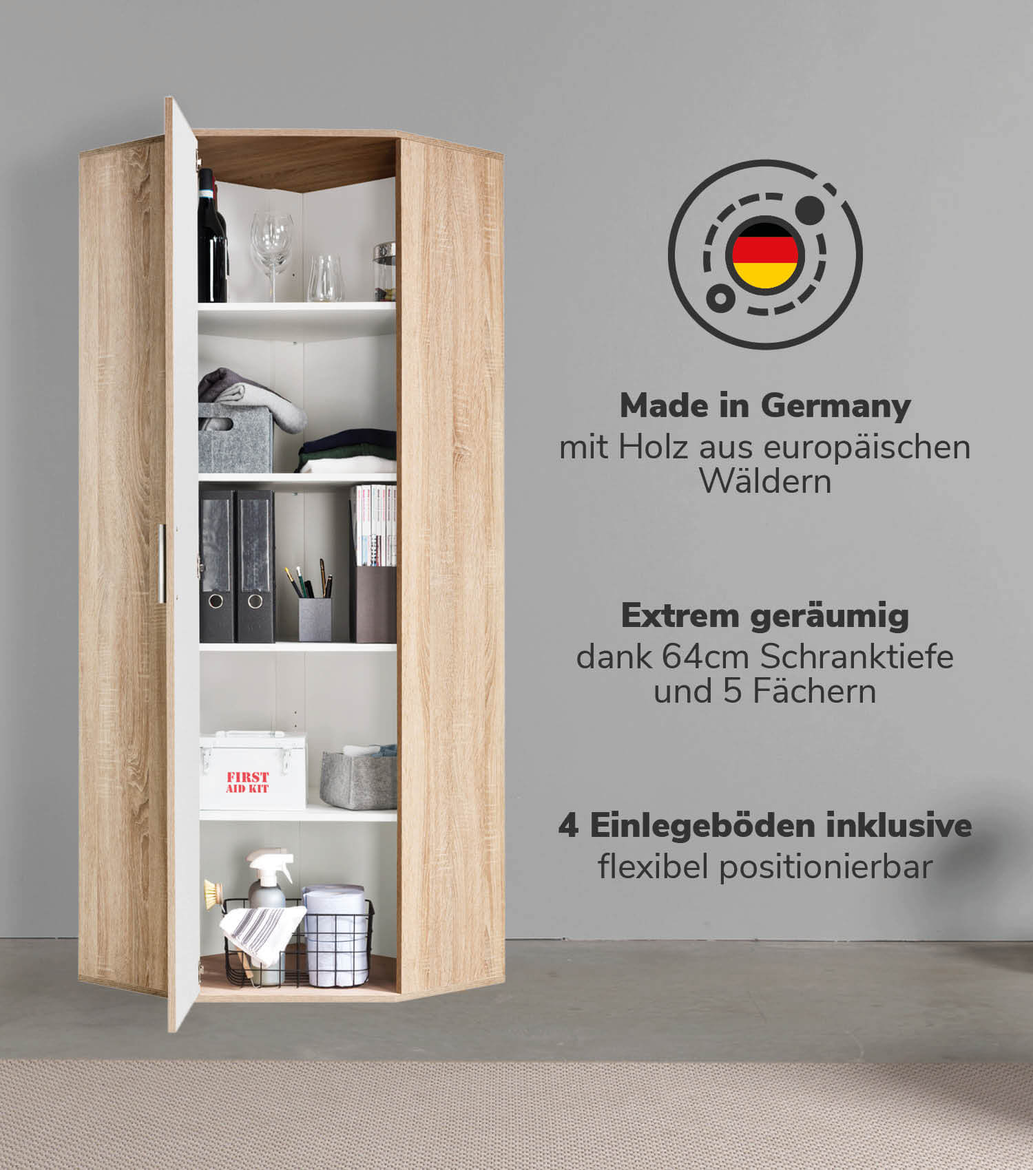 Eckschrank 'Der Lange' auch als Mehrzweckschrank oder Aktenschrank