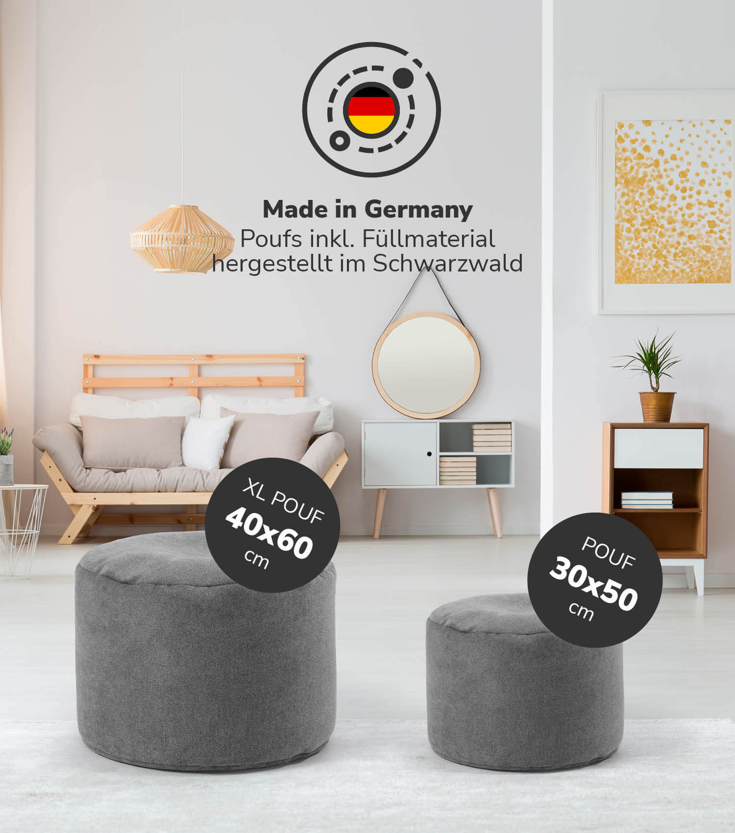 Indoor Pouf Hocker Sitzkissen Bodenkissen 'Der Ruhepouf' Fußhocker rund