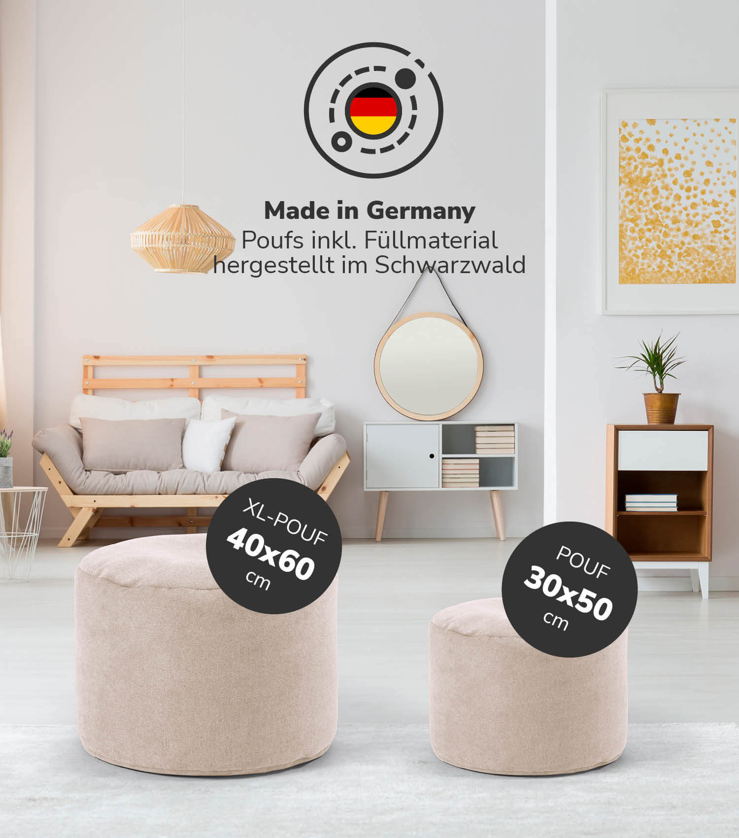 Indoor Pouf Hocker Sitzkissen Bodenkissen 'Der Ruhepouf' Fußhocker rund