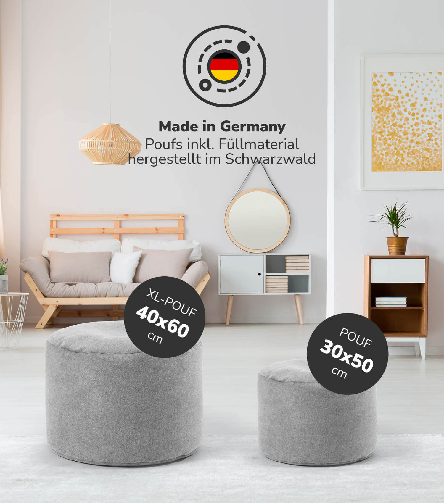 Indoor Pouf Hocker Sitzkissen Bodenkissen 'Der Ruhepouf' Fußhocker rund