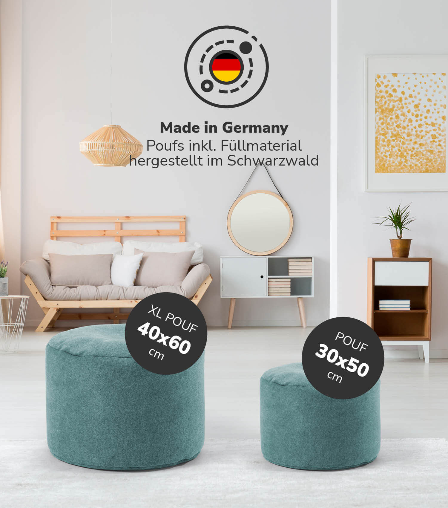 Indoor Pouf Hocker Sitzkissen Bodenkissen 'Der Ruhepouf' Fußhocker rund