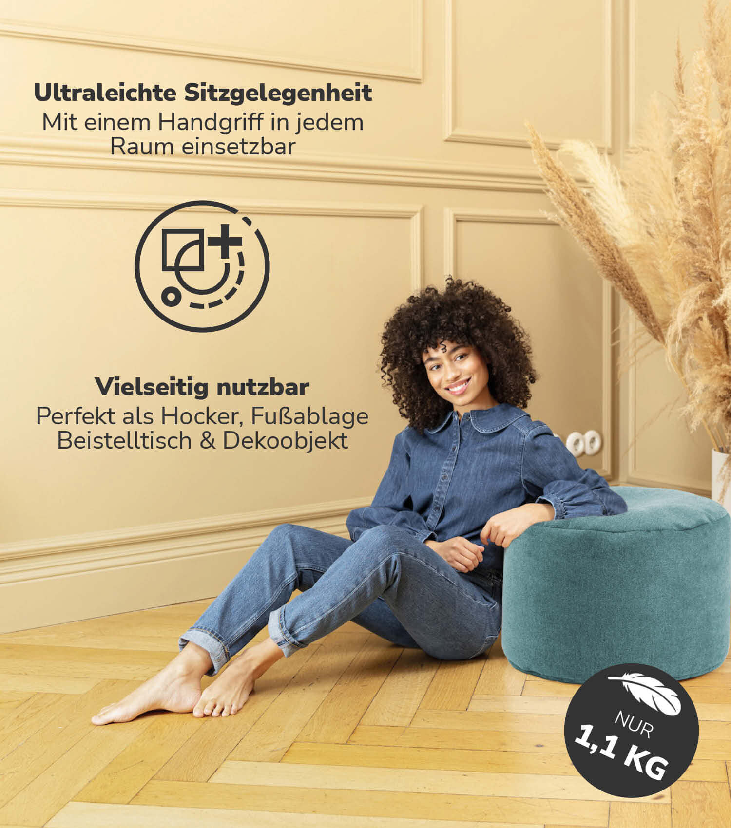 Indoor Pouf Hocker Sitzkissen Bodenkissen 'Der Ruhepouf' Fußhocker rund