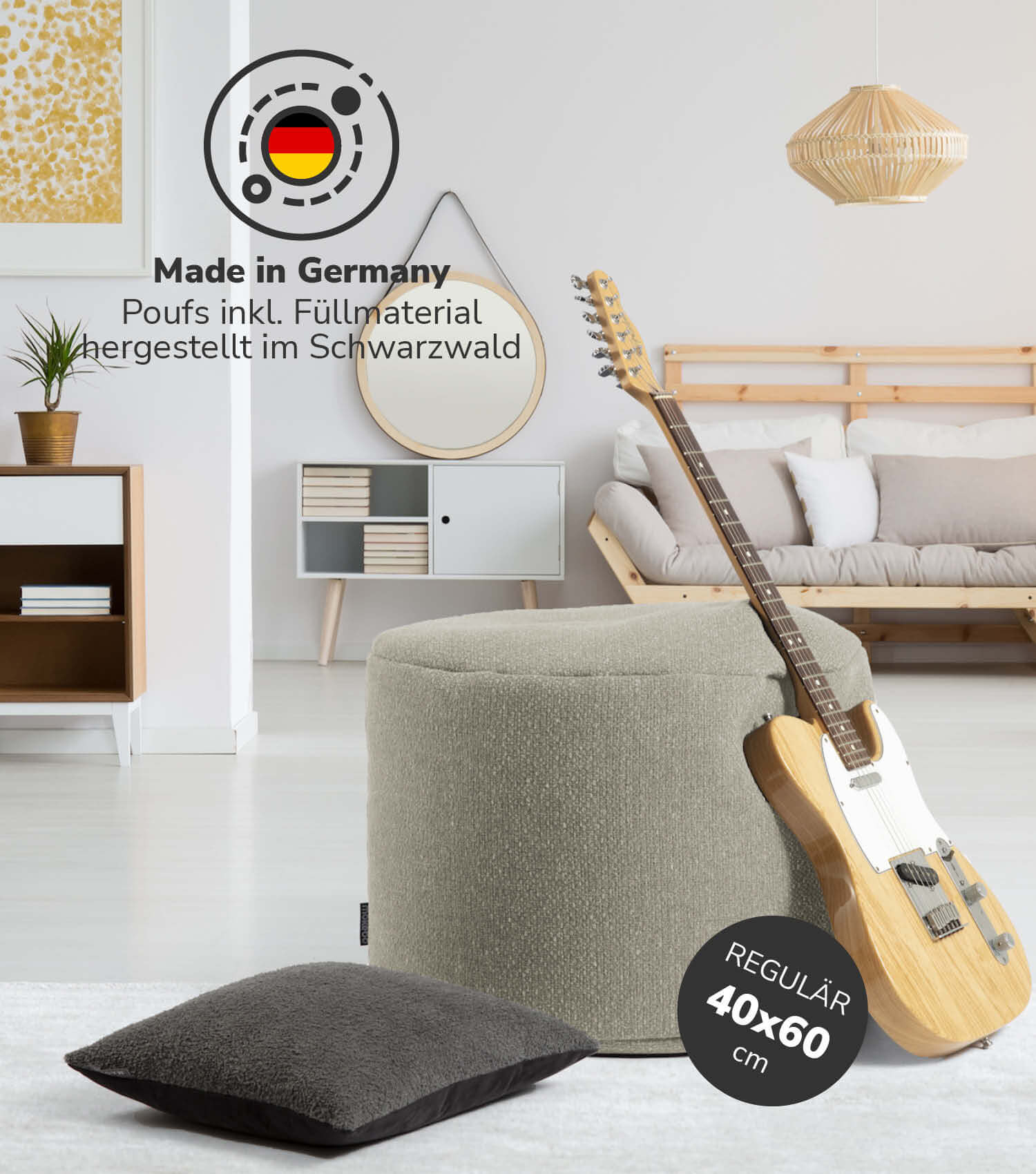 Indoor Pouf Hocker Sitzkissen Bodenkissen 'Der Ruhepouf' Fußhocker rund